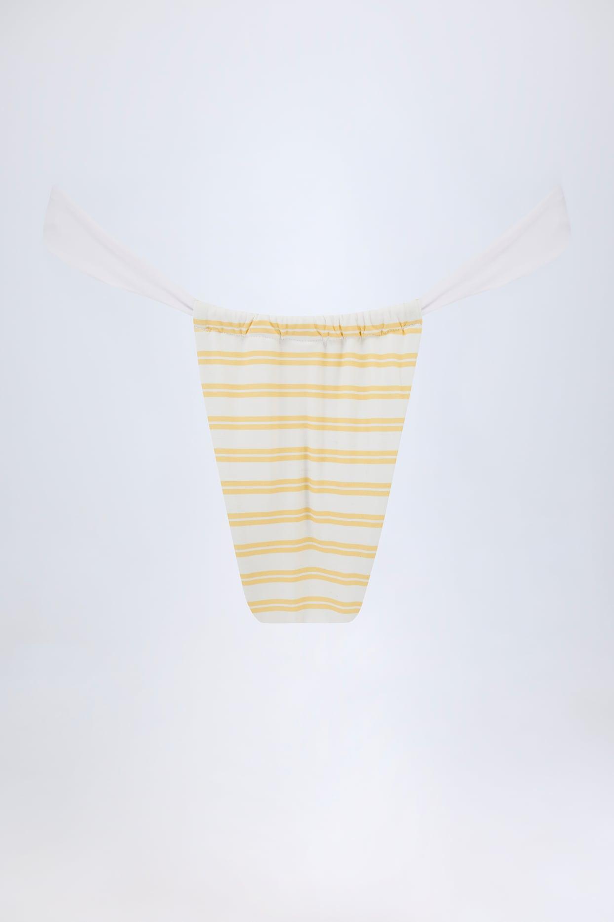 Ruched Cheeky Bikini Bottoms in Lemon Yellow Double Stripe Product Image