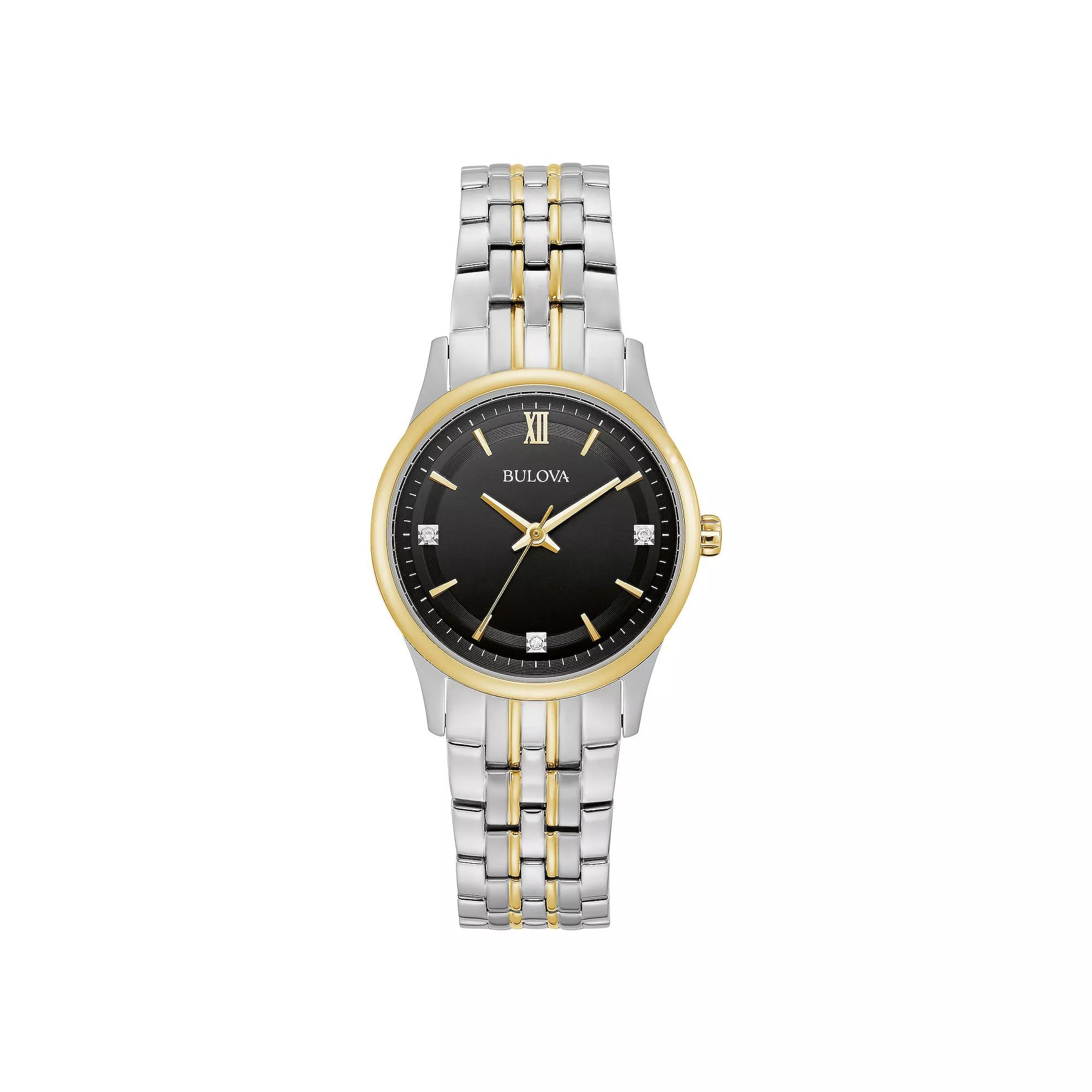 Bulova Womens Two-Tone Stainless Steel Diamond Accent Dial Bracelet Watch - 98P196 Silver Gold Product Image