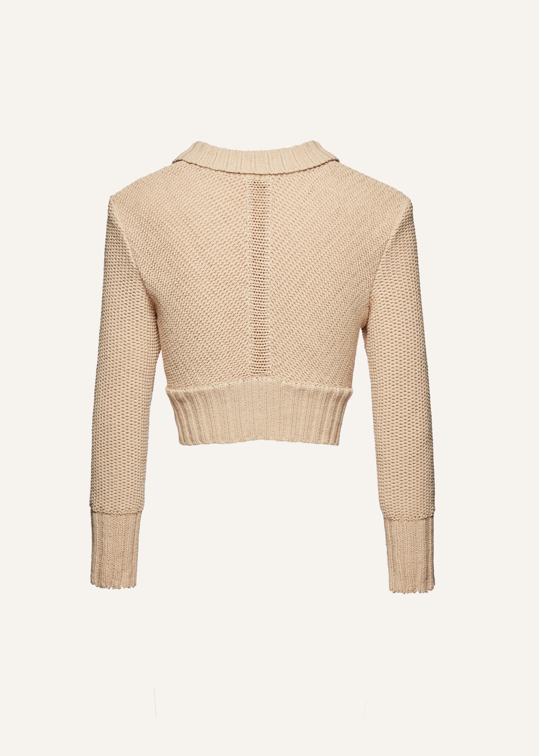 Collared cotton cardigan in beige Product Image