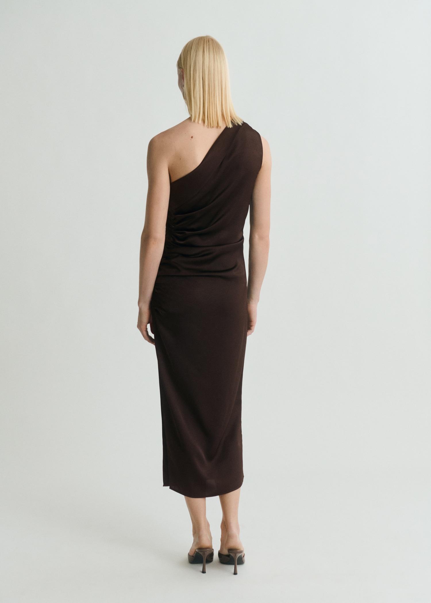 Asymmetrical satin dress with side slits - Women | MANGO USA Product Image