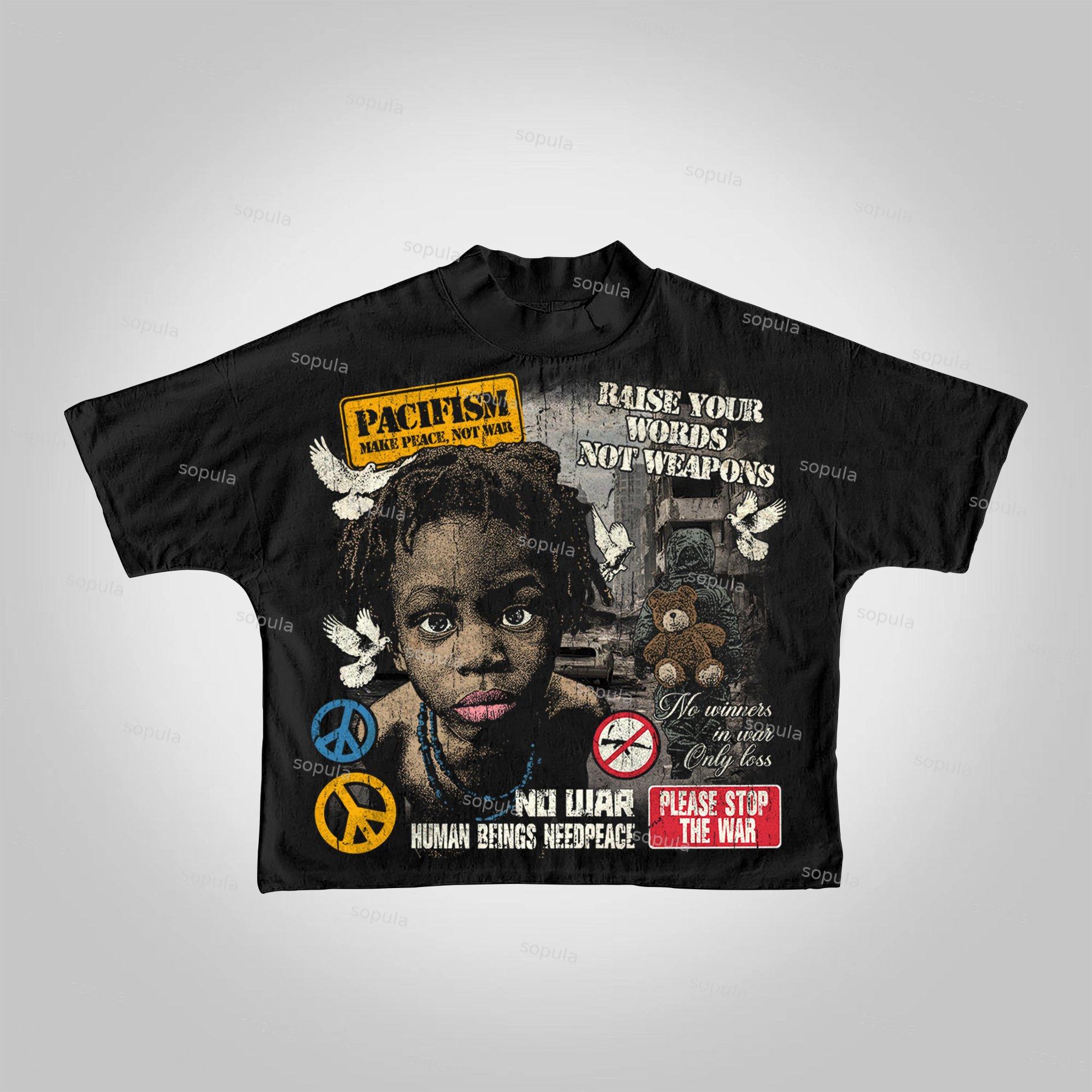 Sopula Human Beings Need Peace, Not War. Vintage Graphics Cropped T-Shirts Product Image