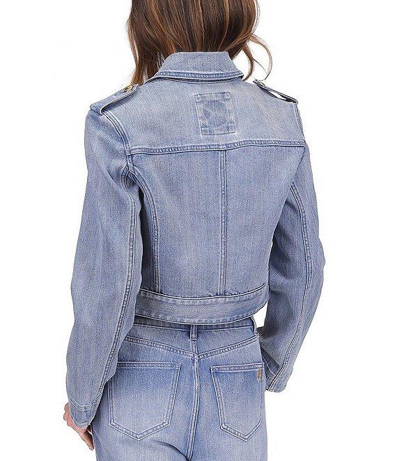 MICHAEL Michael Kors Point Collar Long Sleeve Cropped Denim Jacket Product Image