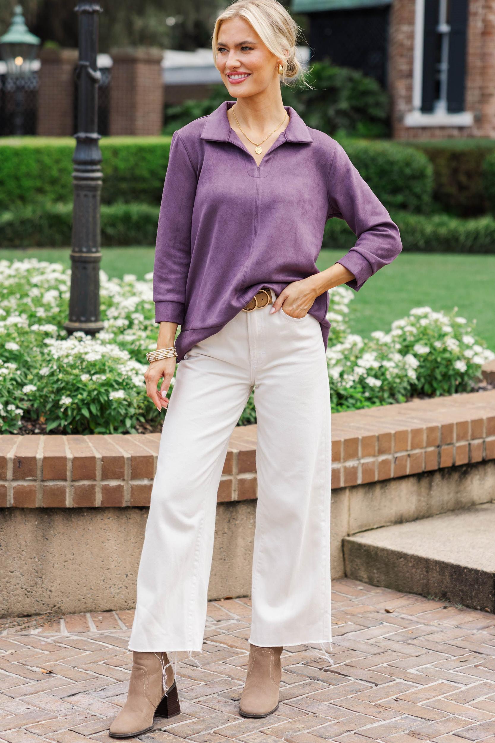 Never Forget Plum Purple Suede Blouse Female Product Image