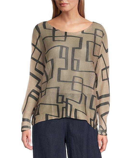 M Made in Italy Abstract Printed Scoop Neck Long Sleeve Knit Top Product Image