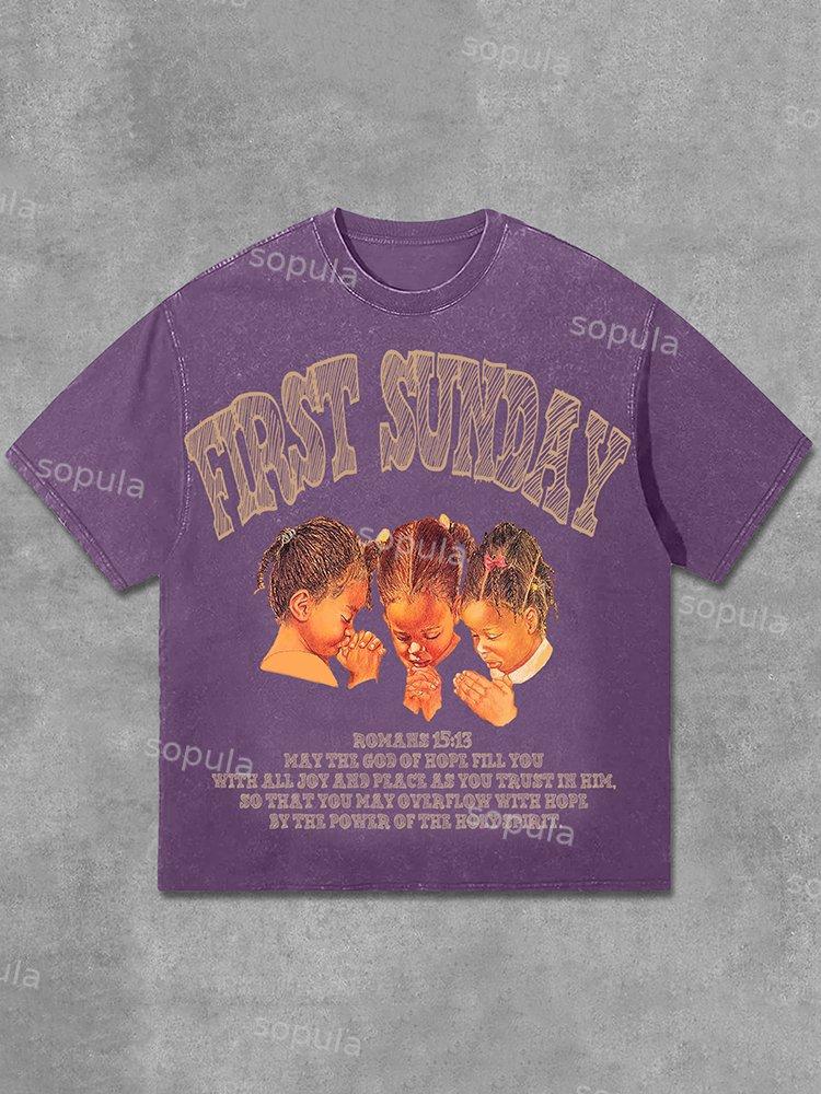Sopula Retro First Sunday Faith Bible Graphic Print Acid Washed T-Shirt Product Image