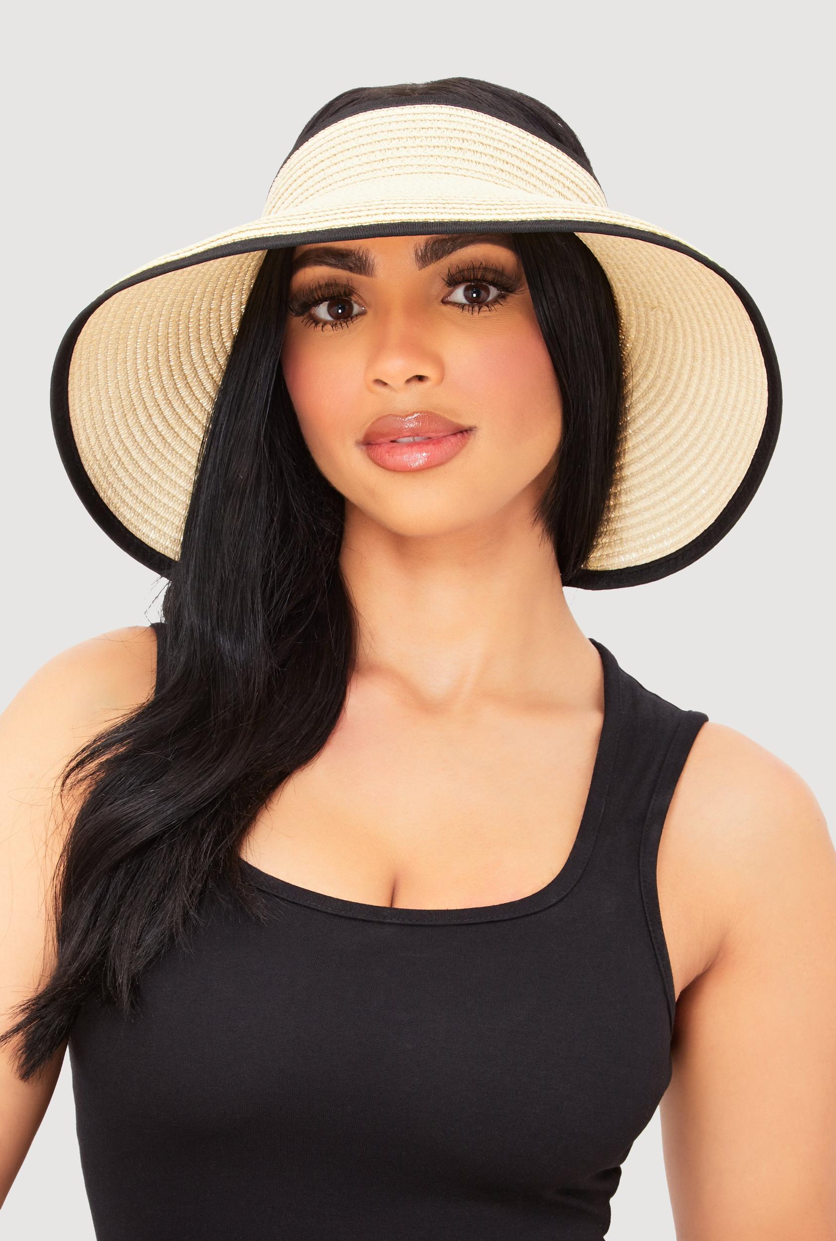 Roll Up Straw Visor with Bow Female Product Image