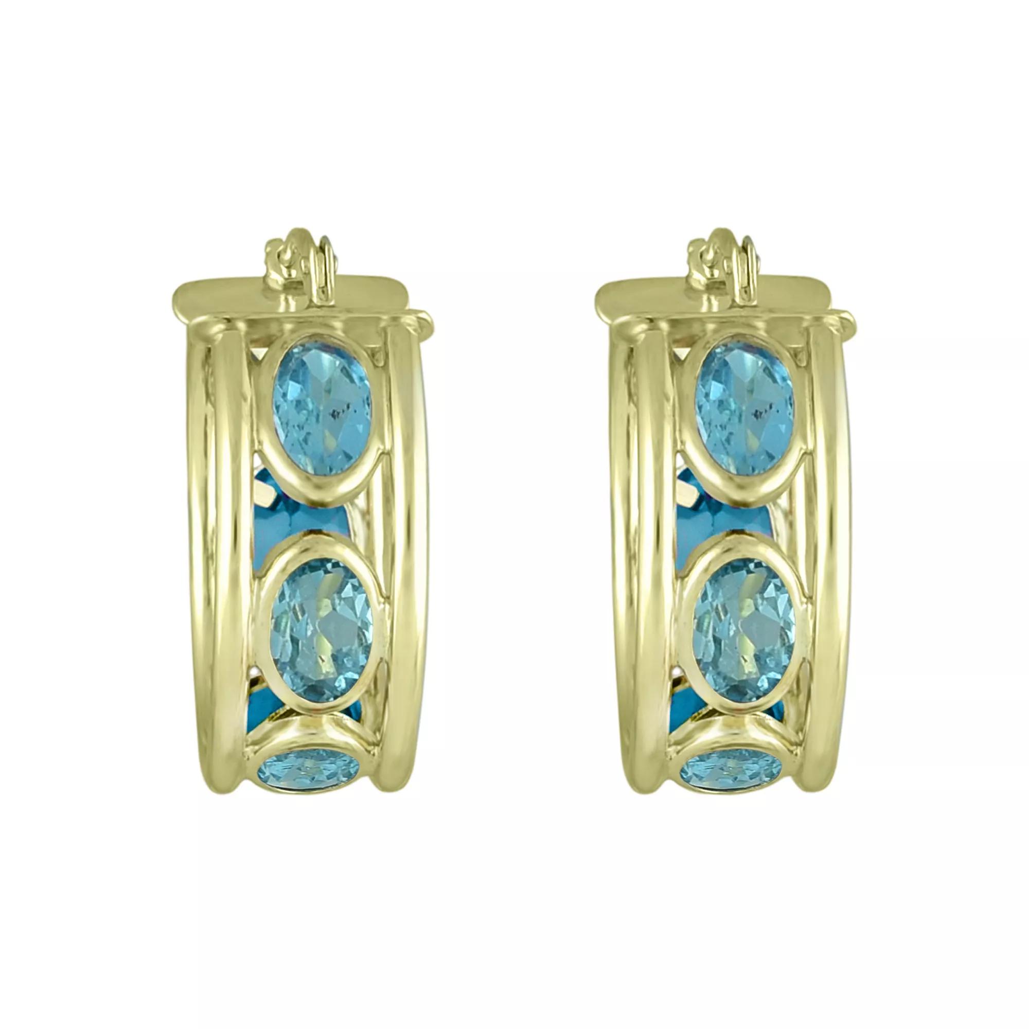 10k Gold Blue Topaz Huggie Hoop Earrings, Women's Product Image