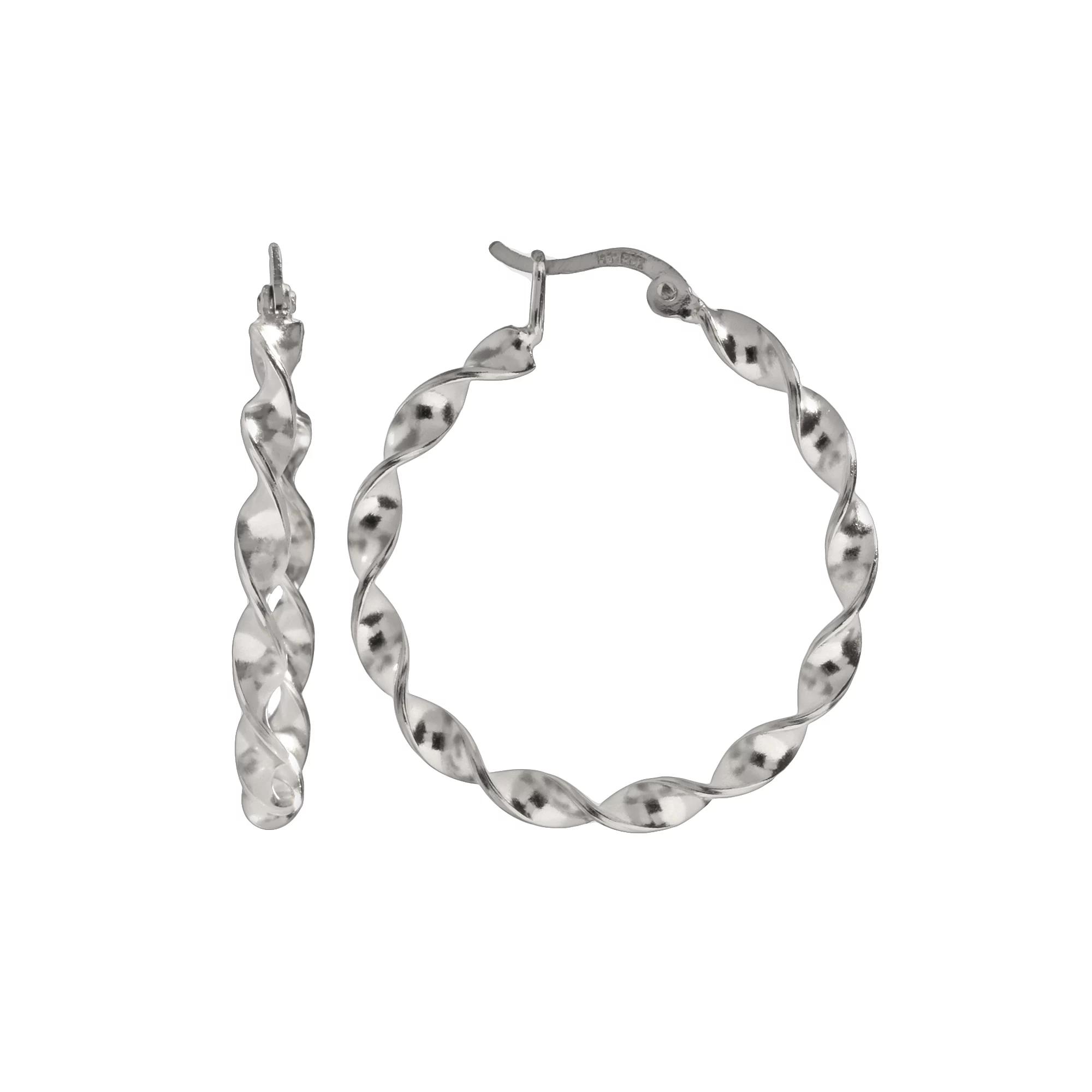 Silver Plated Twist Hoop Earrings, Women's Product Image