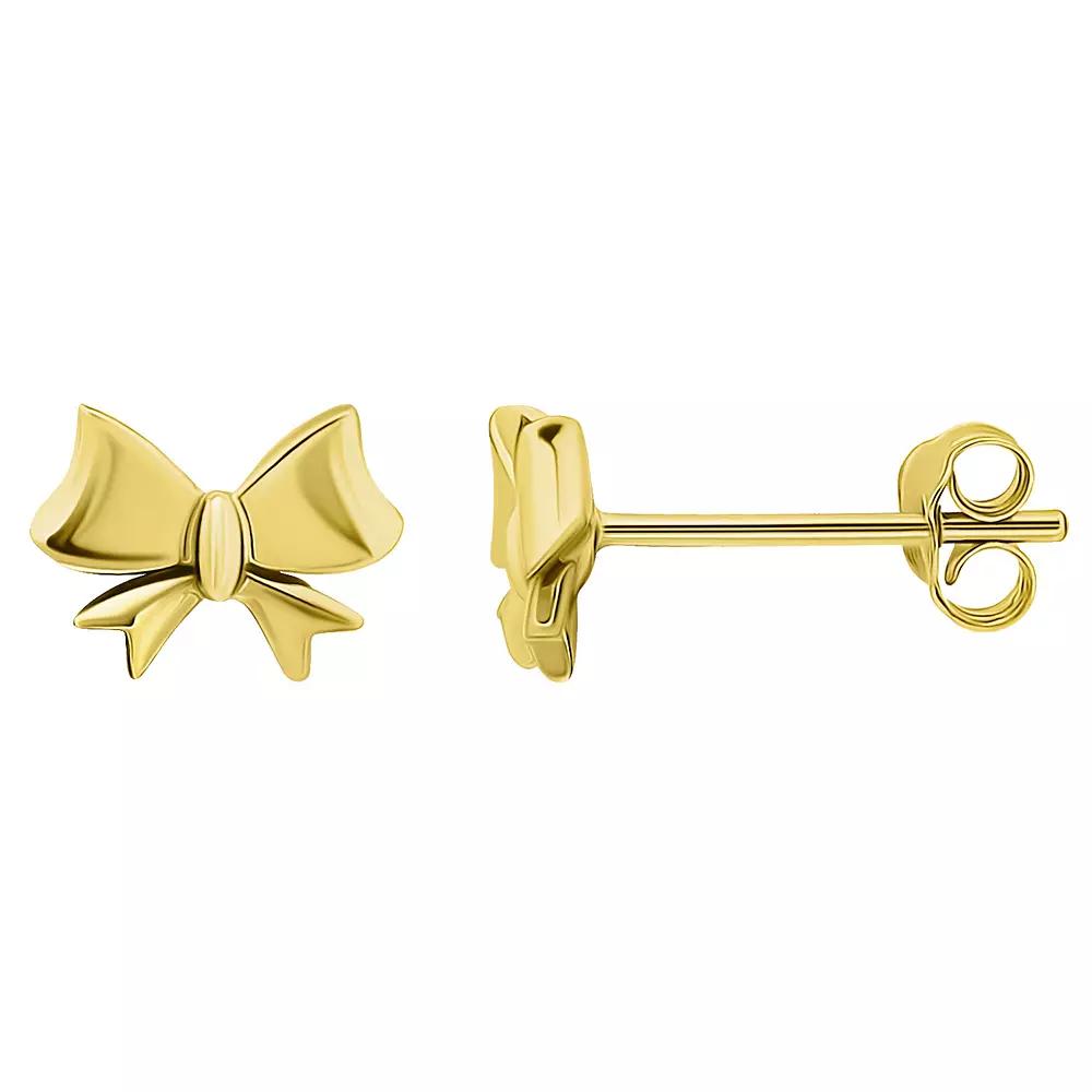 Aleure Precioso 18k Gold over Sterling Silver Bow Stud Earrings, Womens, Gold Tone Product Image