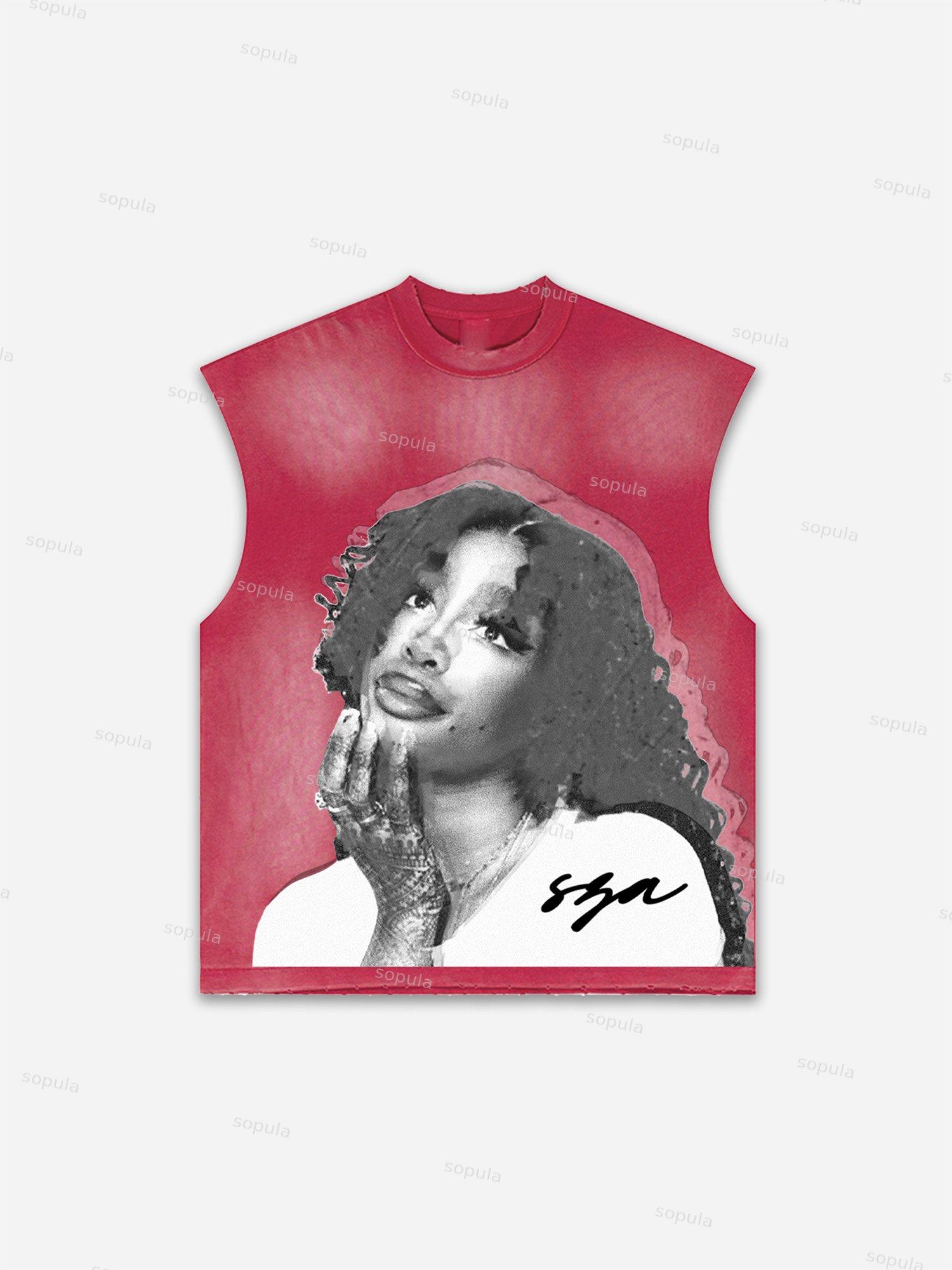 Sopula Men's Lips Graphic Print Distressed Tank Tops Sleeveless Shirts Product Image