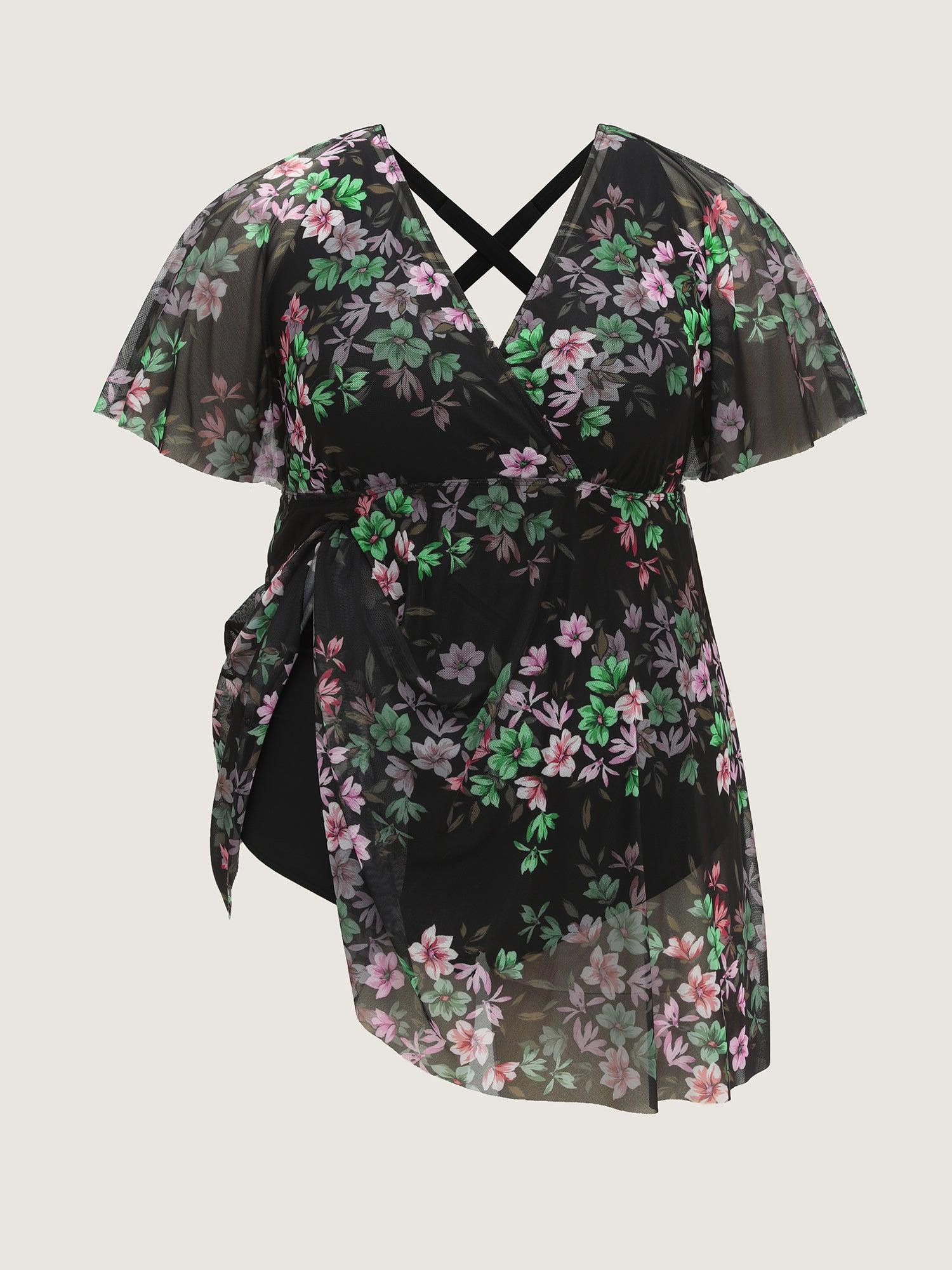 Floral Print Flowy Sleeve Swim Dress Female Product Image