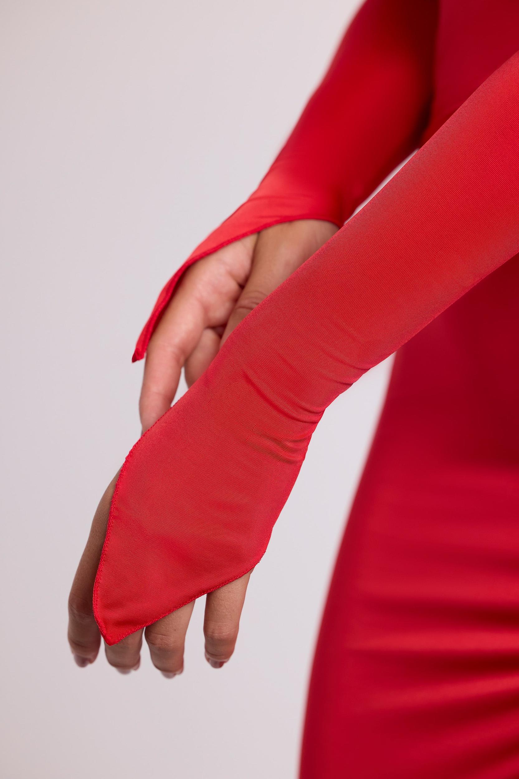 Hooded Long Sleeve Maxi Dress in Fire Red Product Image