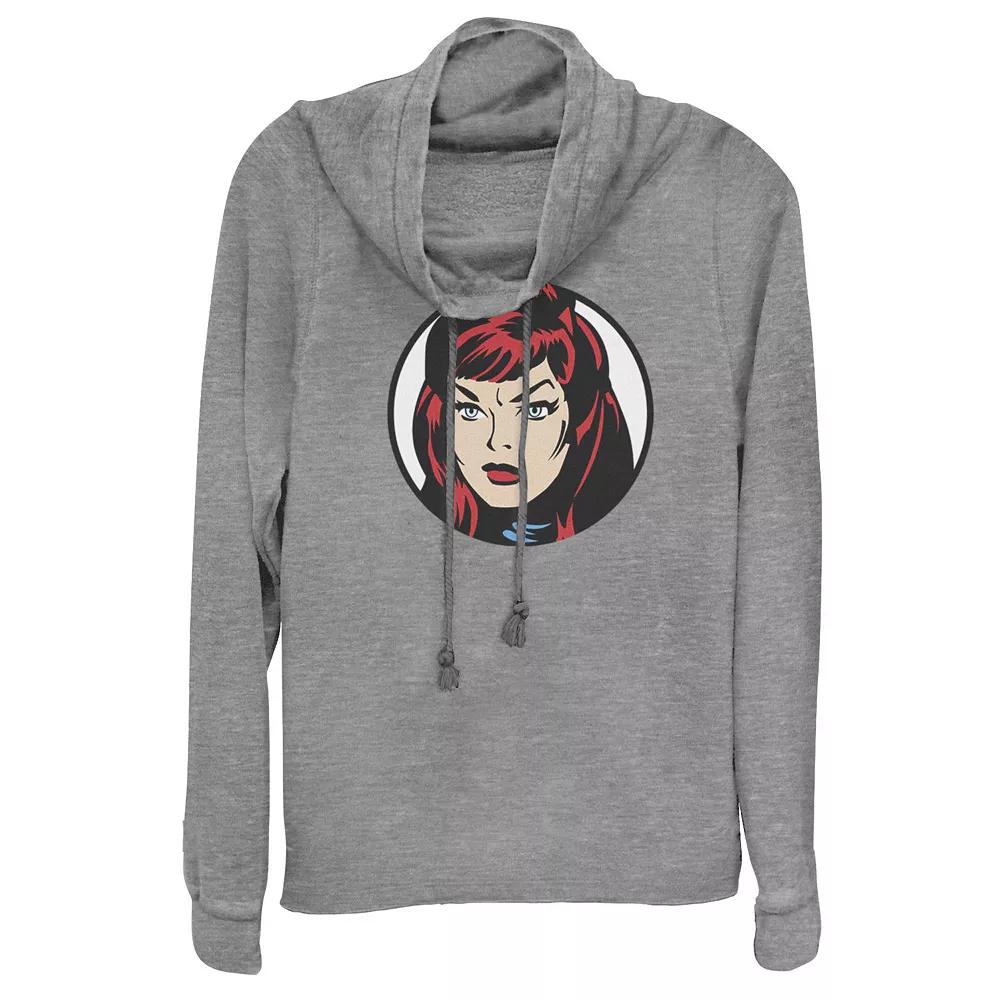 Juniors' Marvel Black Widow Face Cowlneck Graphic Lightweight Long Sleeve, Girl's, Size: Small, Gray Grey Product Image
