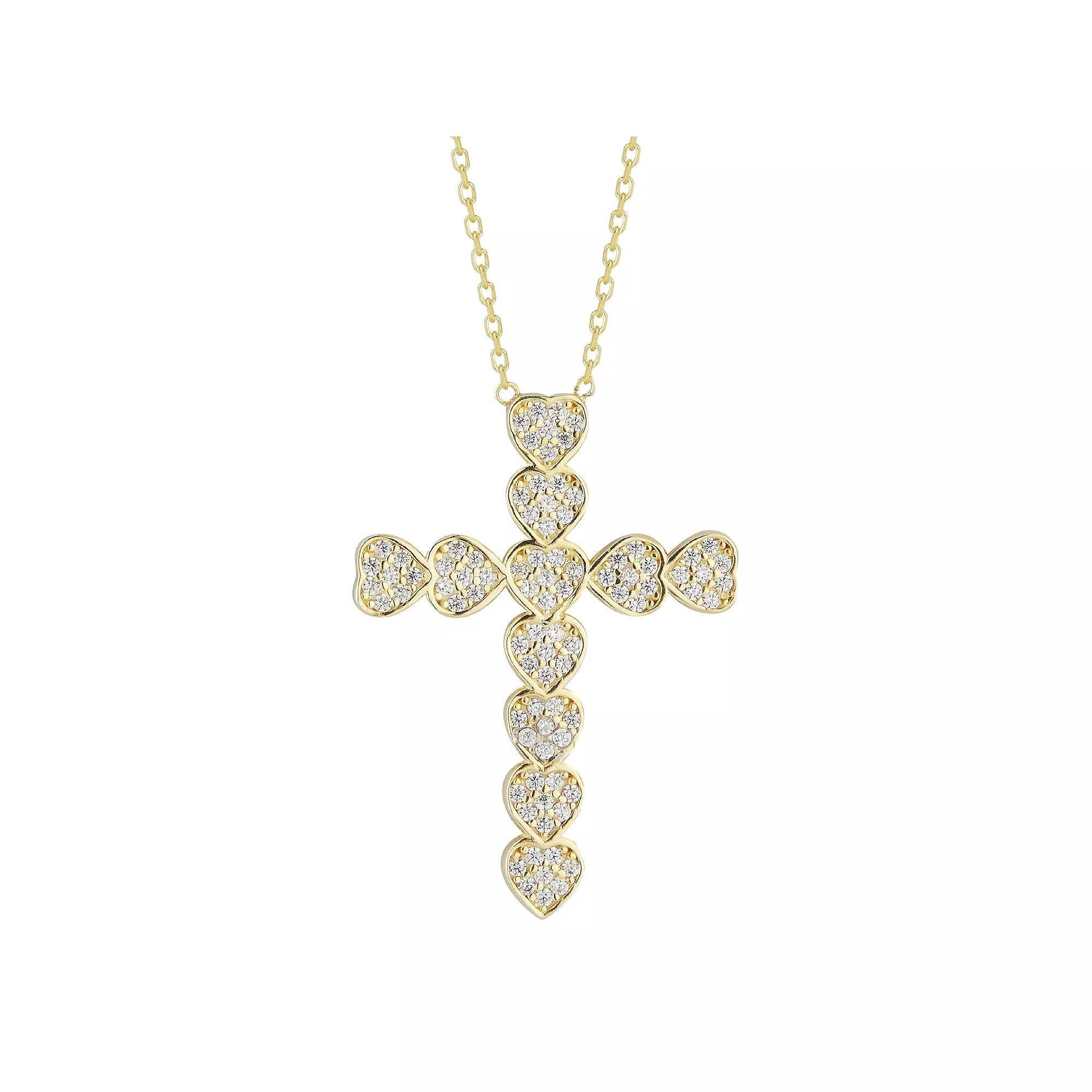 Sunkissed Sterling Cubic Zirconia Pave Heart Cross Necklace, Women's, Gold Tone Product Image