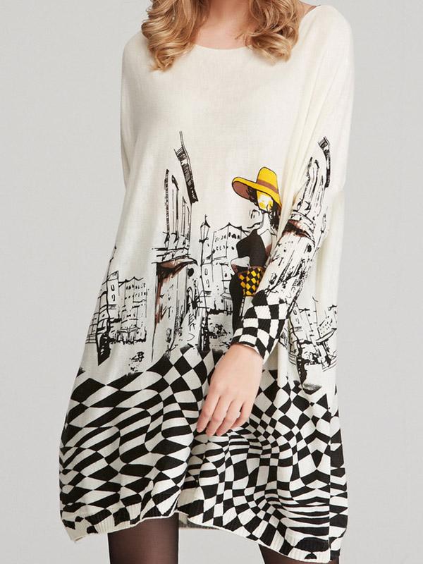 Vintage Loose Printed Split-Joint Sweater Product Image