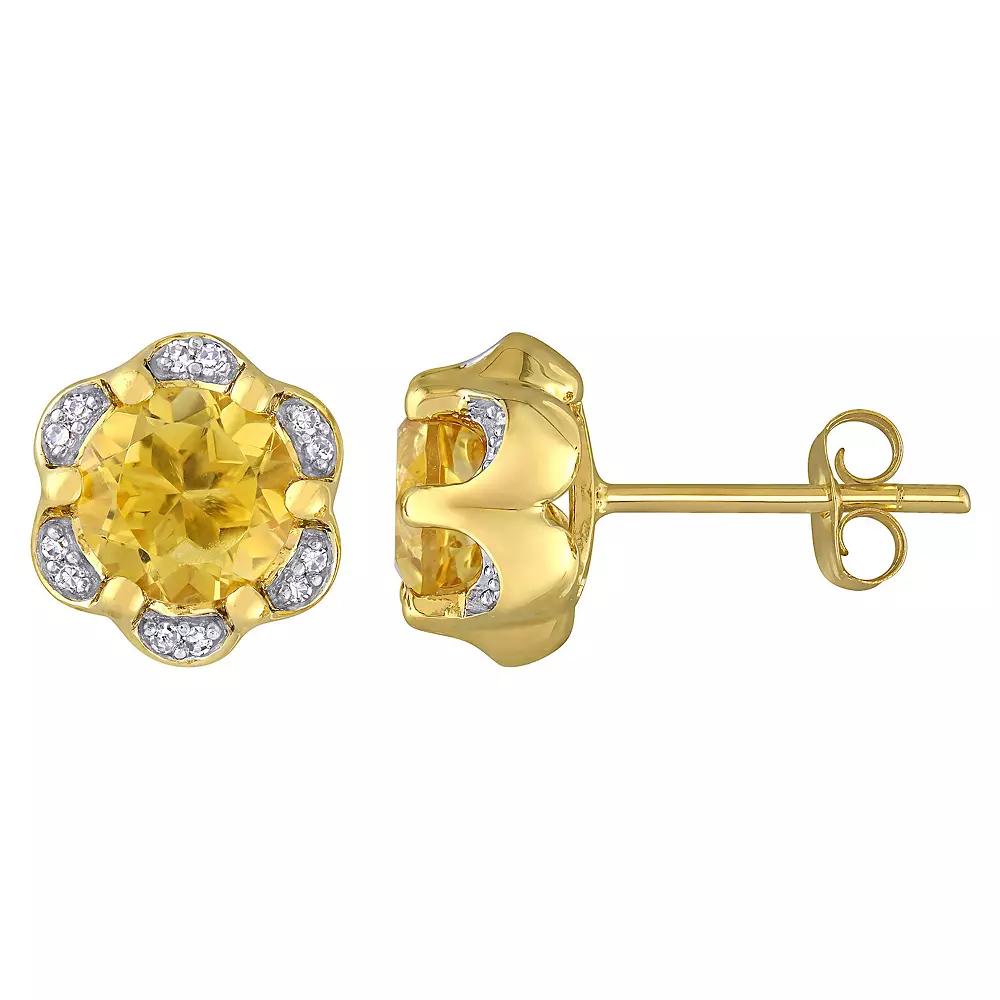 Stella Grace 14k Gold Citrine & Diamond Accent Flower Stud Earrings, Women's, Yellow Product Image
