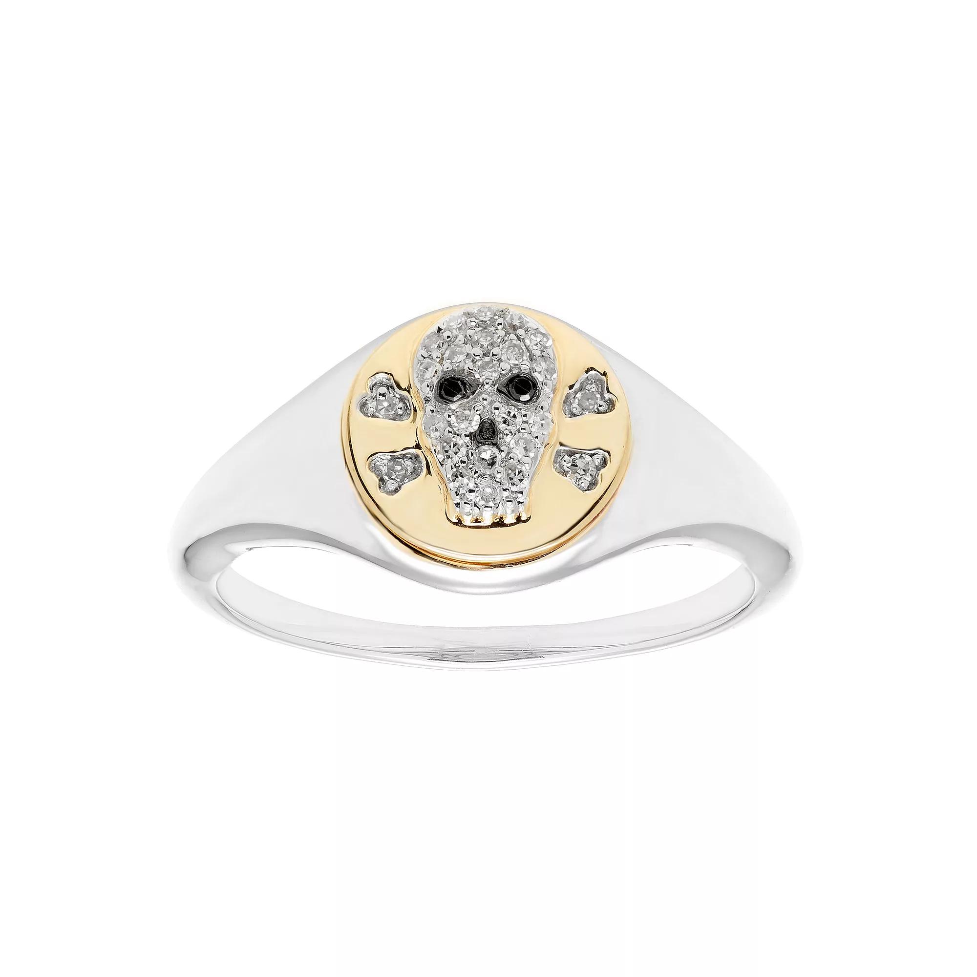It's Personal 14k Gold Over Sterling Silver Diamond Accent Skull Signet Ring, Women's, Size: 9, Two Tone Product Image