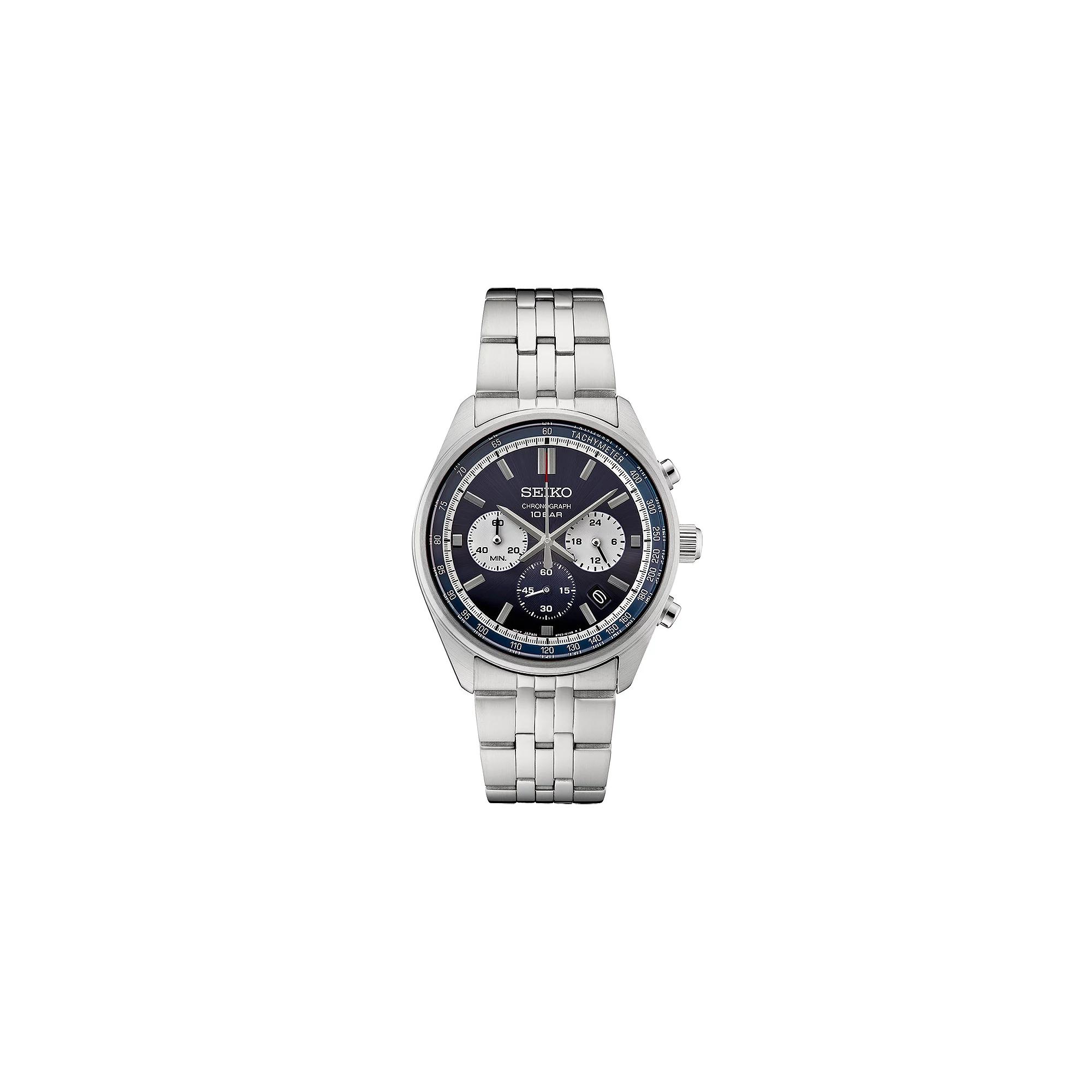 Seiko Mens Essentials Blue Dial Stainless Steel Chronograph Watch Silver Product Image