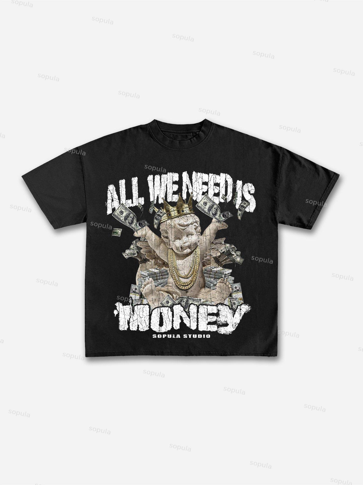 Money Angel Graphic Print Cotton T-shirt Product Image