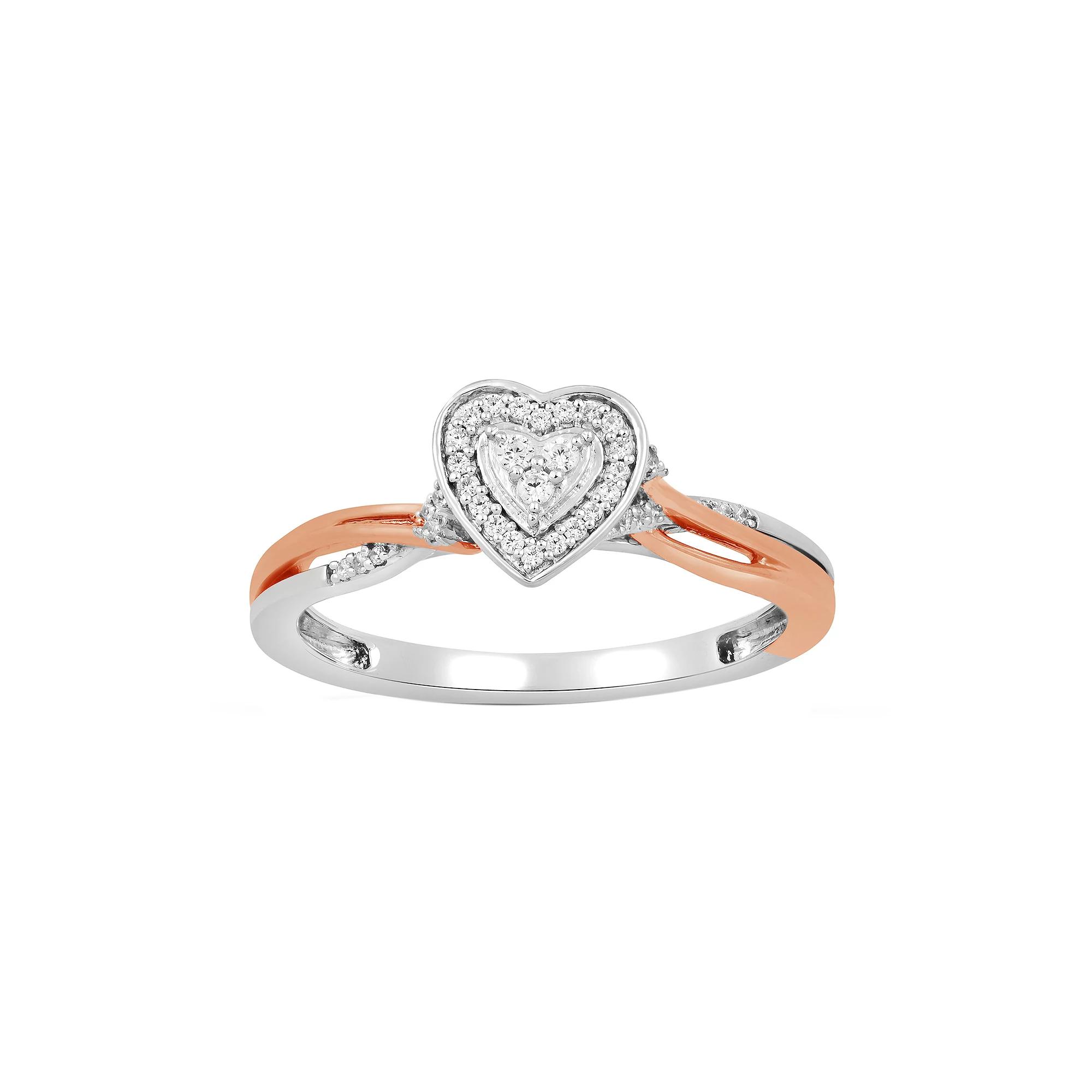 Always Yours 14k Rose Gold Over Silver 1/10 Carat T.W. Diamond Heart Promise Ring, Women's, Size: 7, Two Tone Product Image