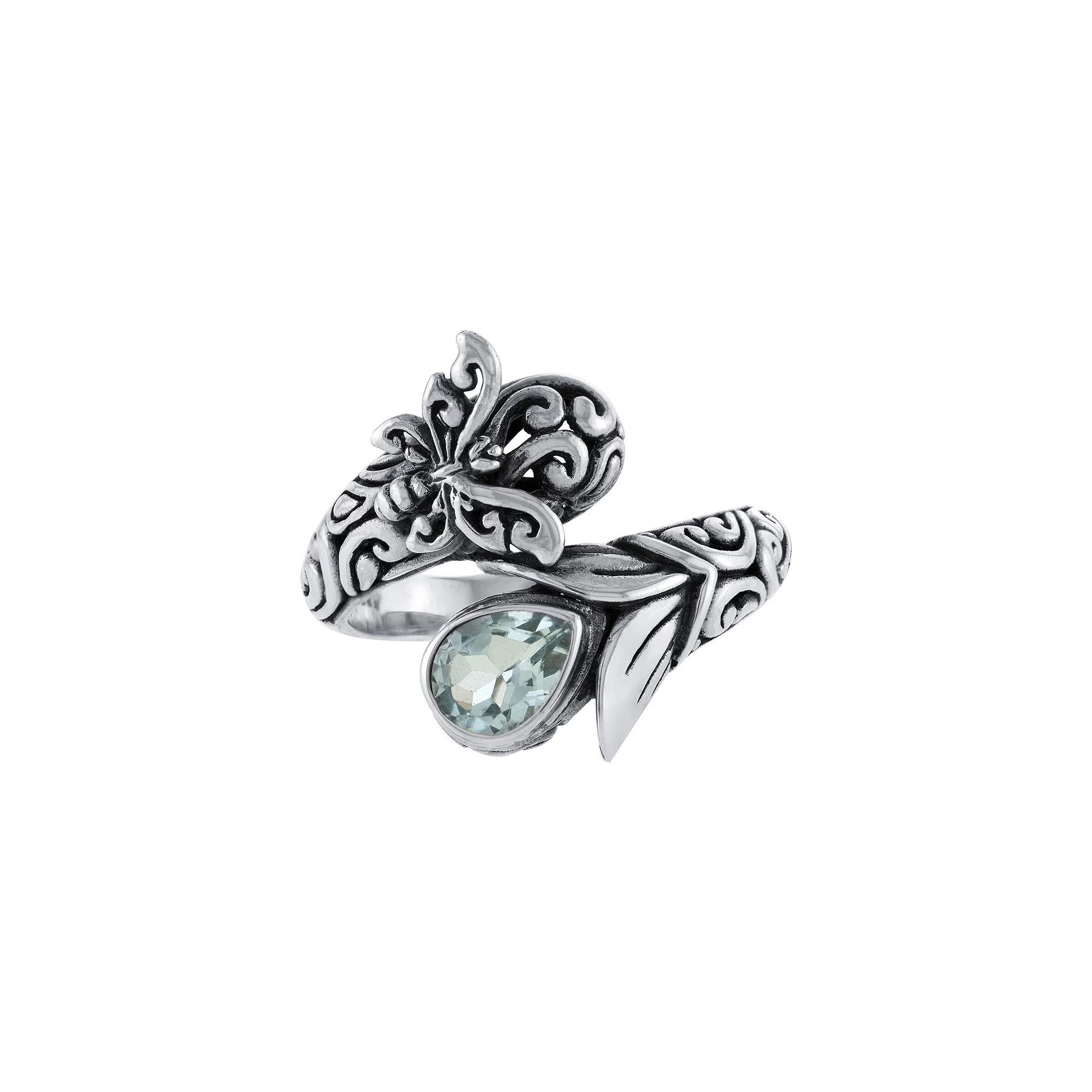 Athra NJ Inc Sterling Silver Oxidized Blue Topaz Butterfly Ring, Women's, Size: 7 Product Image