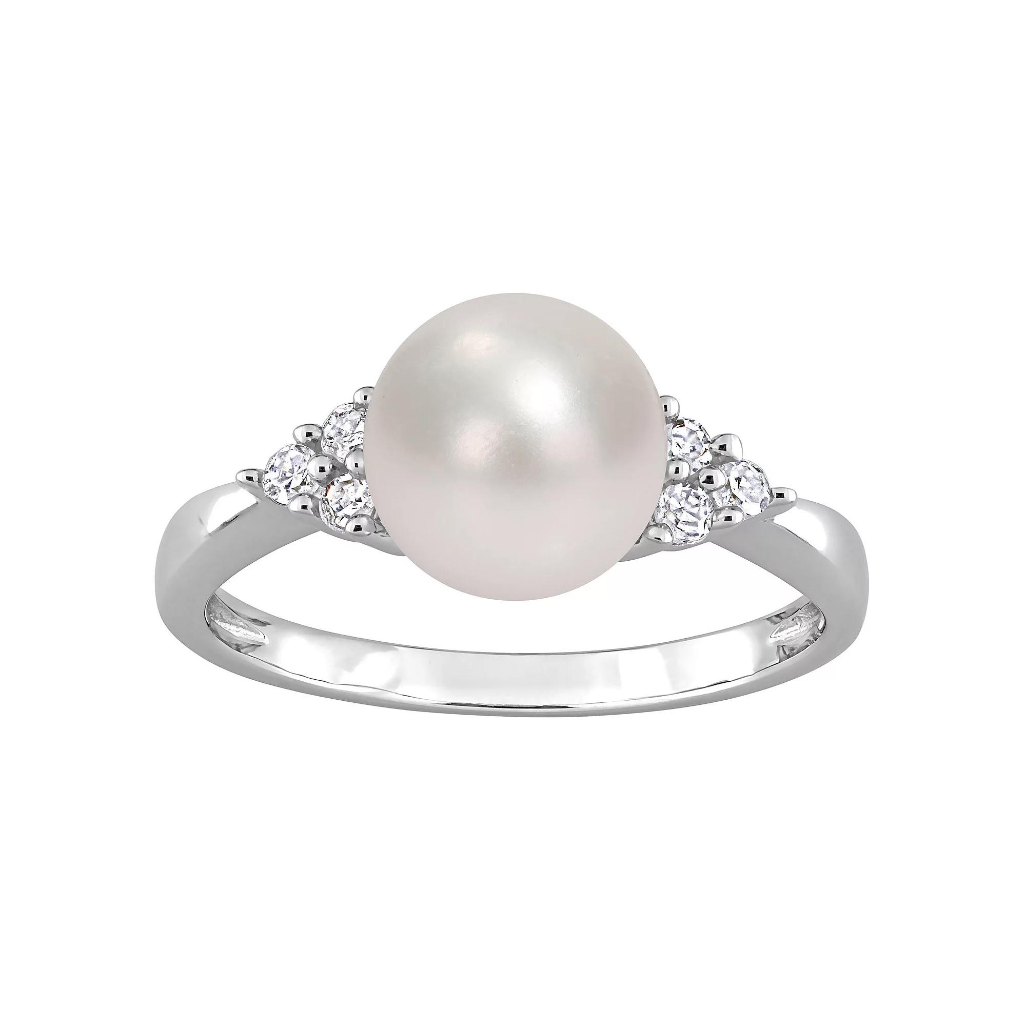 Stella Grace Sterling Silver Freshwater Cultured Pearl & 1/8 ct T.W. Diamond Ring, Women's,  Product Image