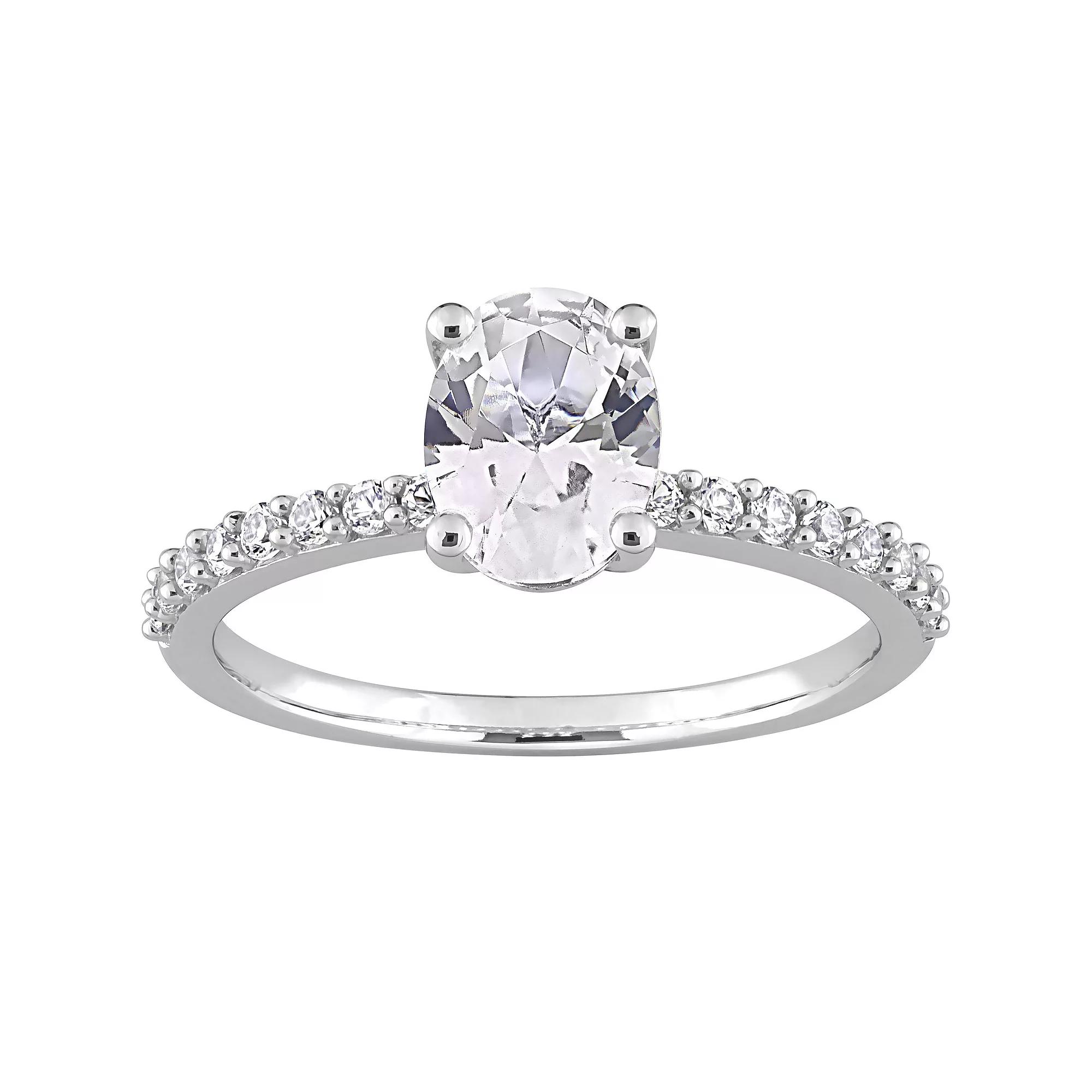 Stella Grace 10k White Gold Lab-Created White Sapphire Oval-Cut Engagement Ring, Women's, Size: 10.50 Product Image