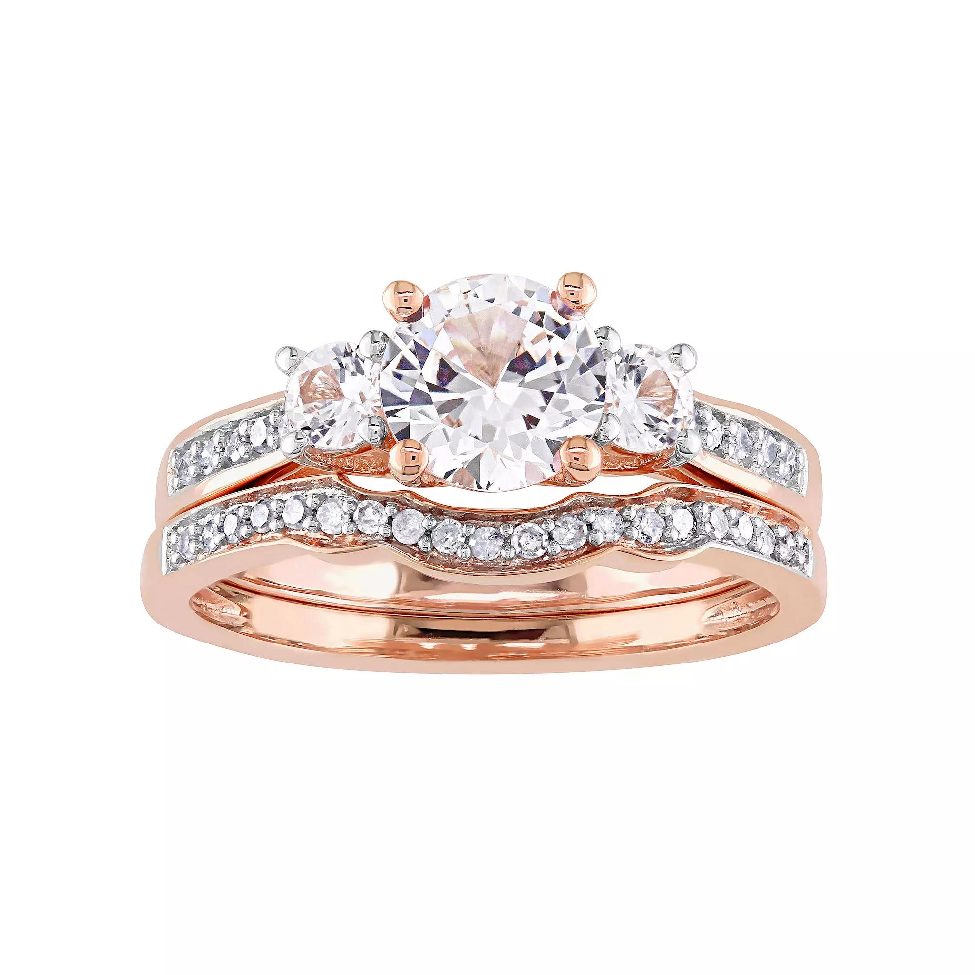 Stella Grace 10k Rose Gold Lab-Created White Sapphire & 1/8 Carat T.W Diamond Bridal Ring Set, Women's,  Product Image