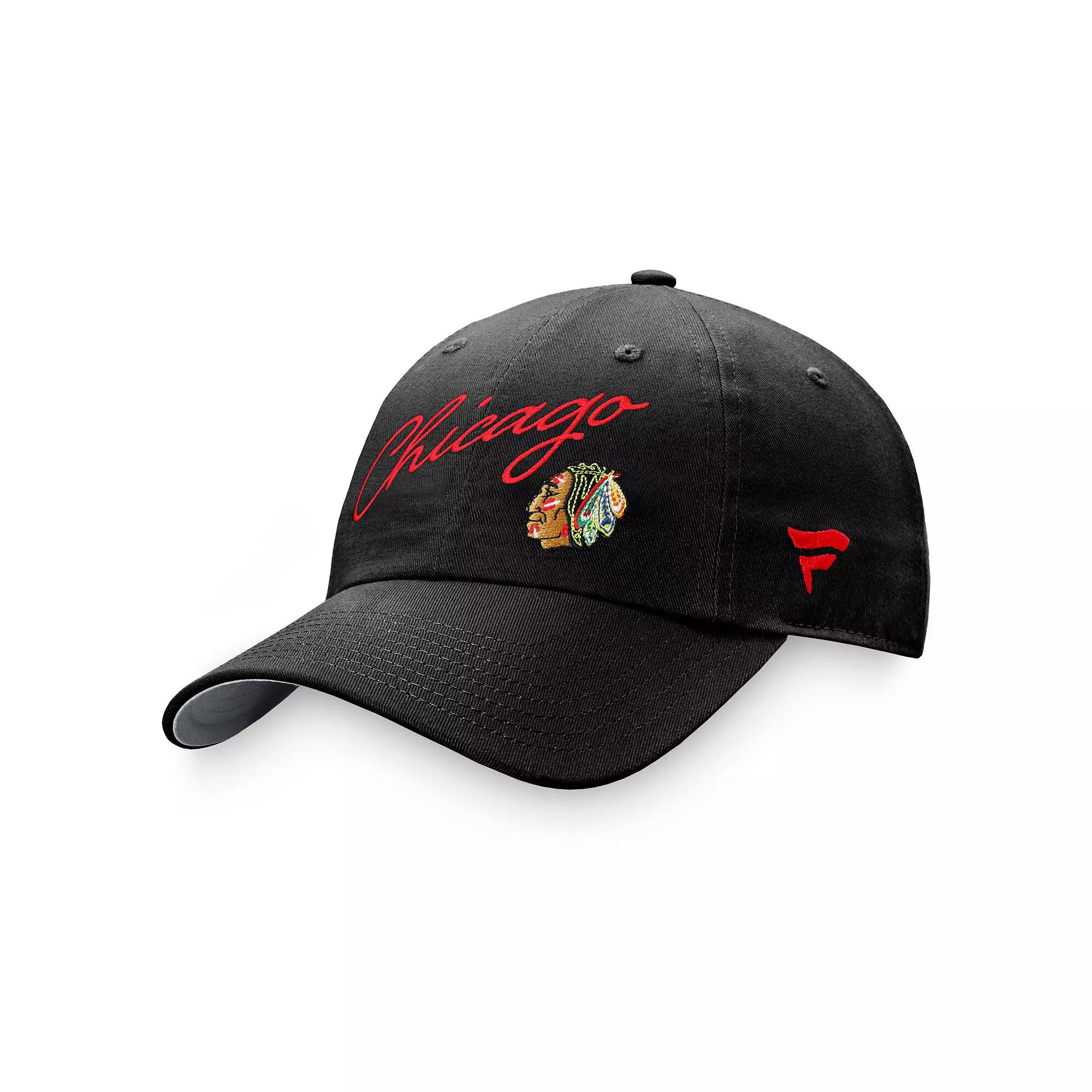 Women's Fanatics Branded Black Chicago Blackhawks True Classic Retro Script Adjustable Hat Product Image