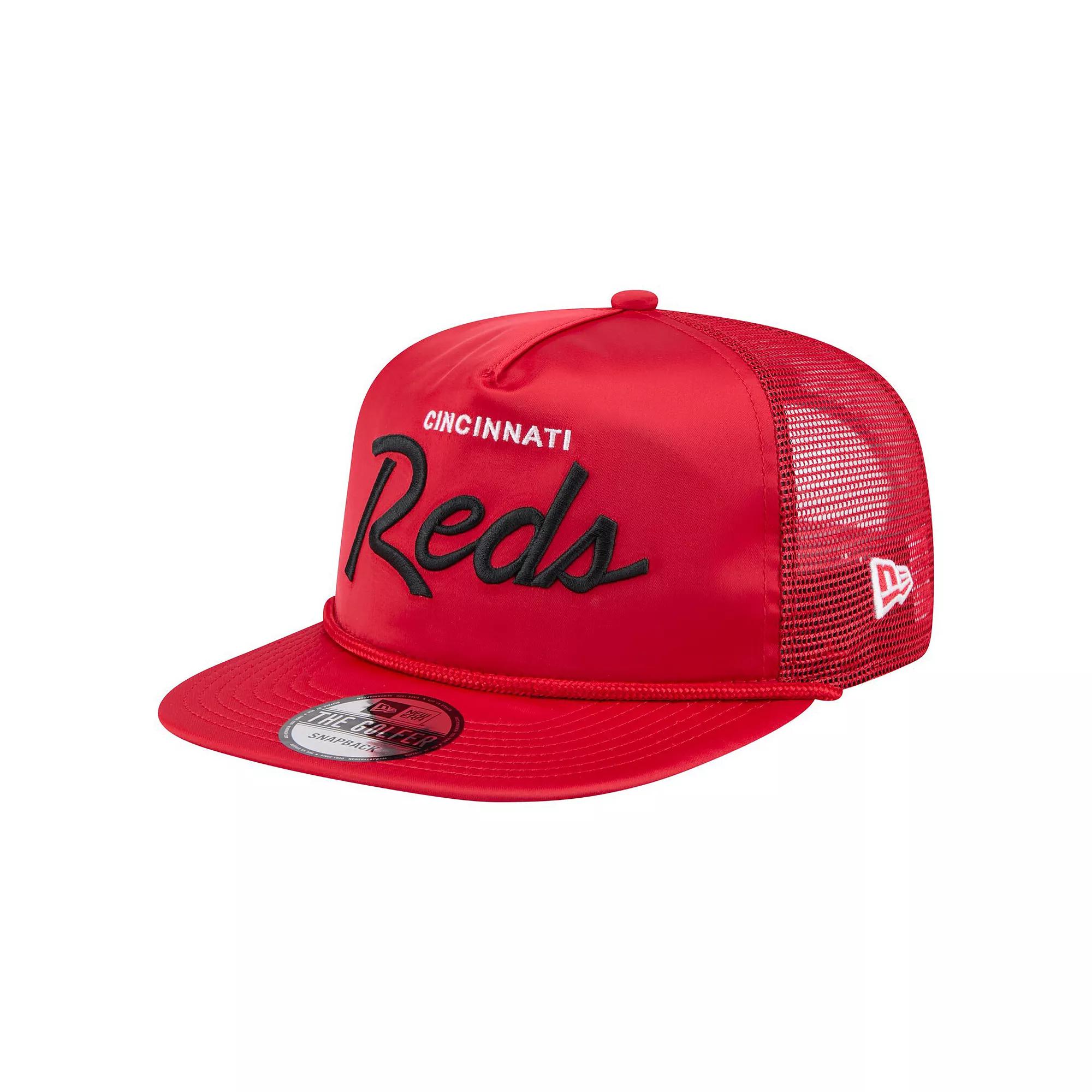 Men's New Era Red Cincinnati Reds Retro Satin Script Golfer Adjustable Hat, Red Red Product Image