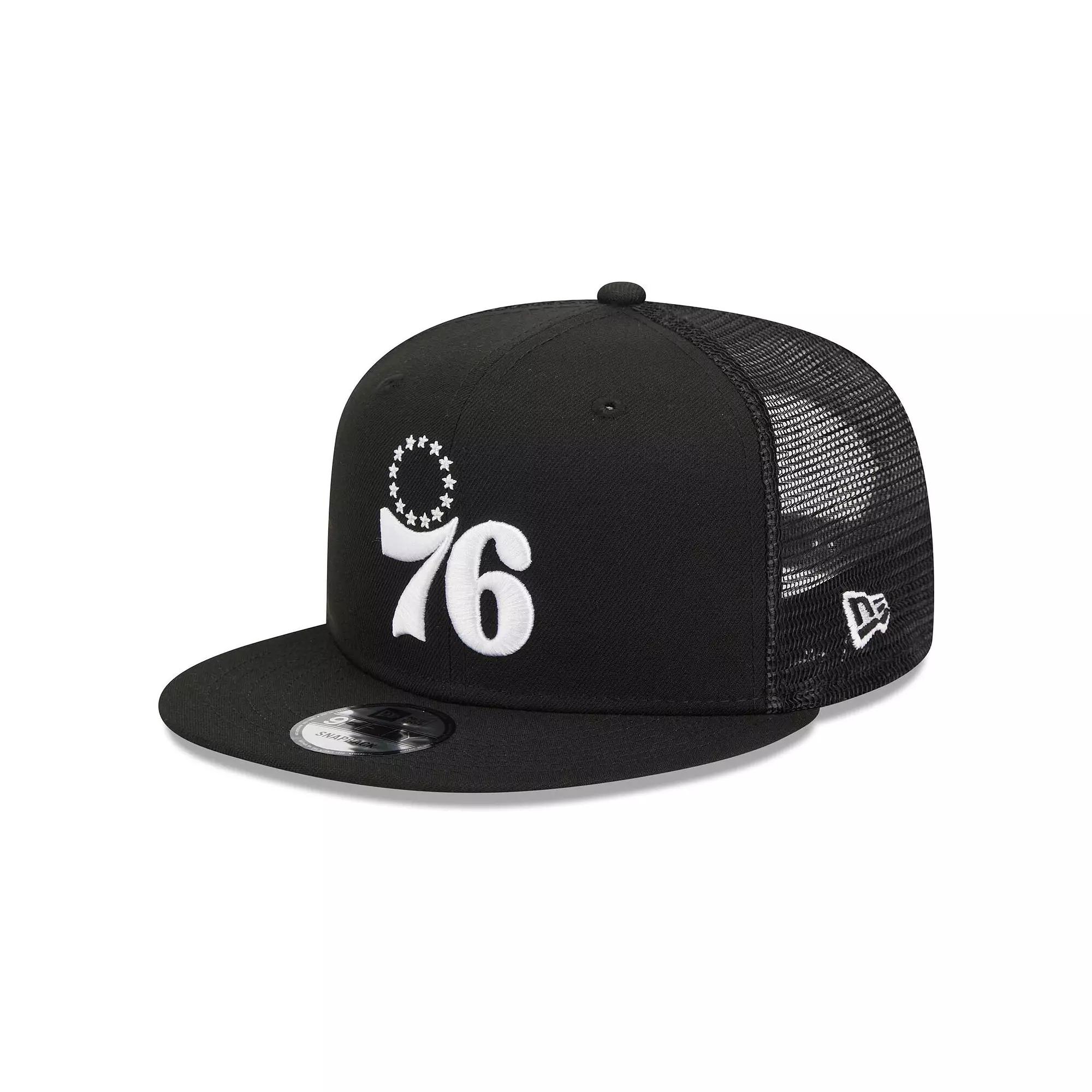 Men's New Era Black Philadelphia 76ers Evergreen 9FIFTY Trucker Snapback Hat, 76r Black Product Image