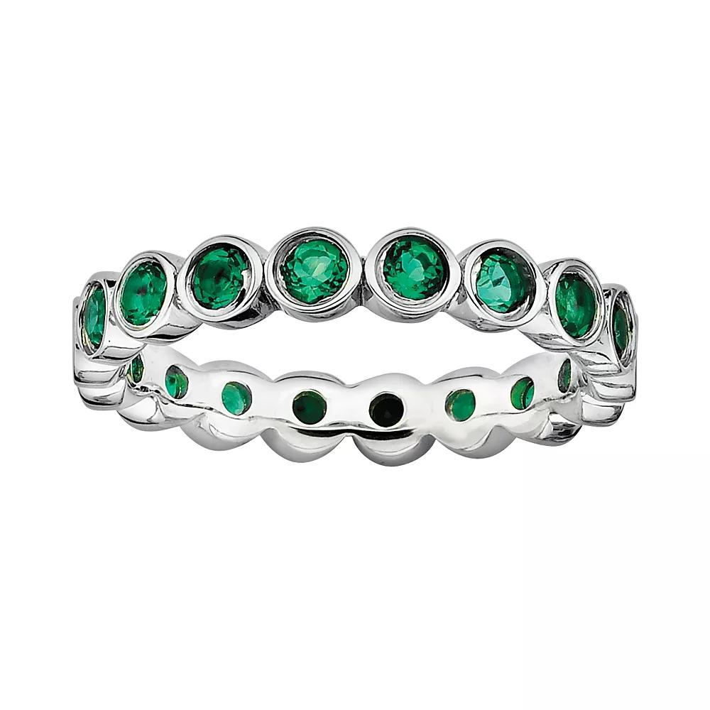 Stacks & Stones Sterling Silver Lab-Created Emerald Stack Ring, Women's, Size: 9 Product Image