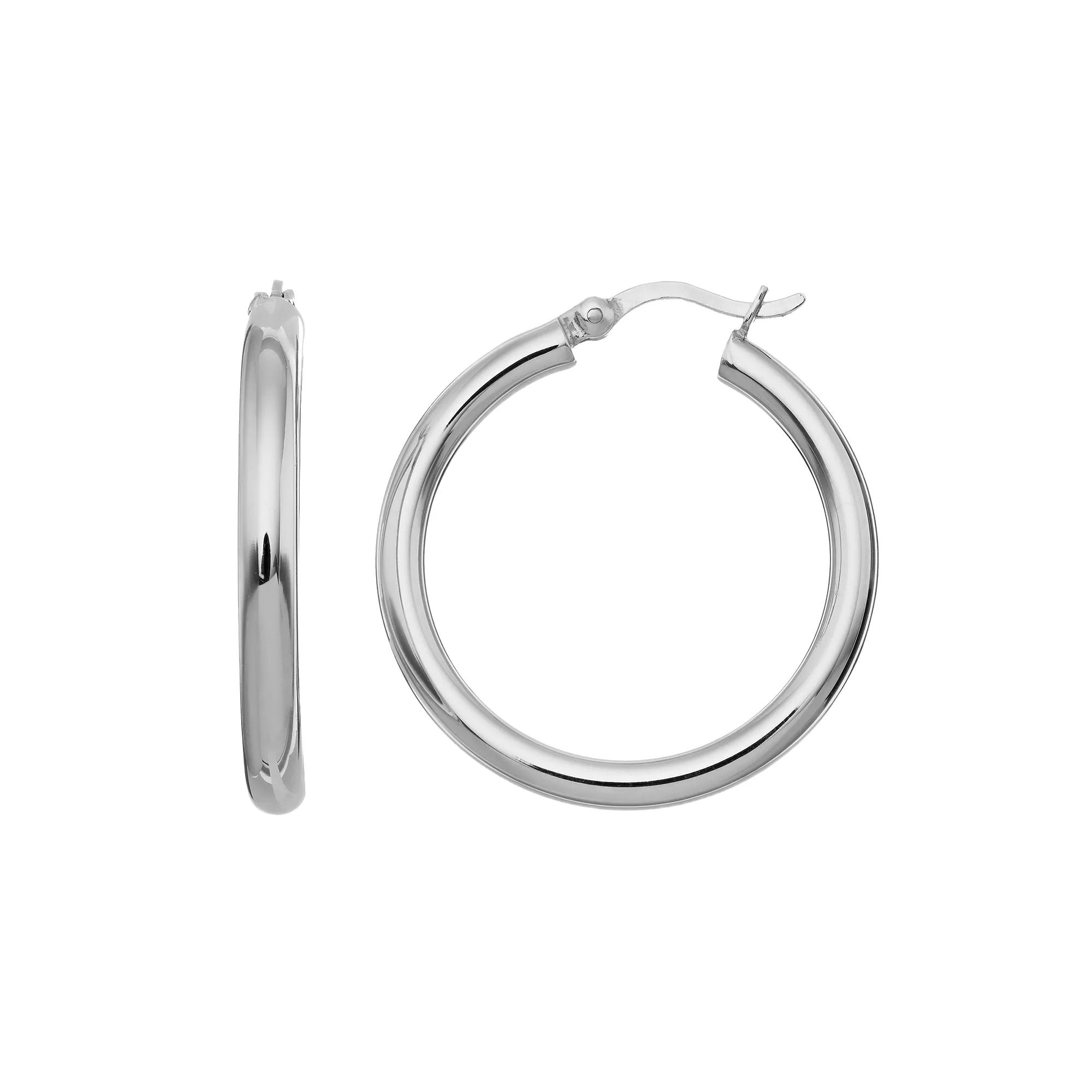 Platinum Over Silver Hoop Earrings, Women's, Grey Product Image