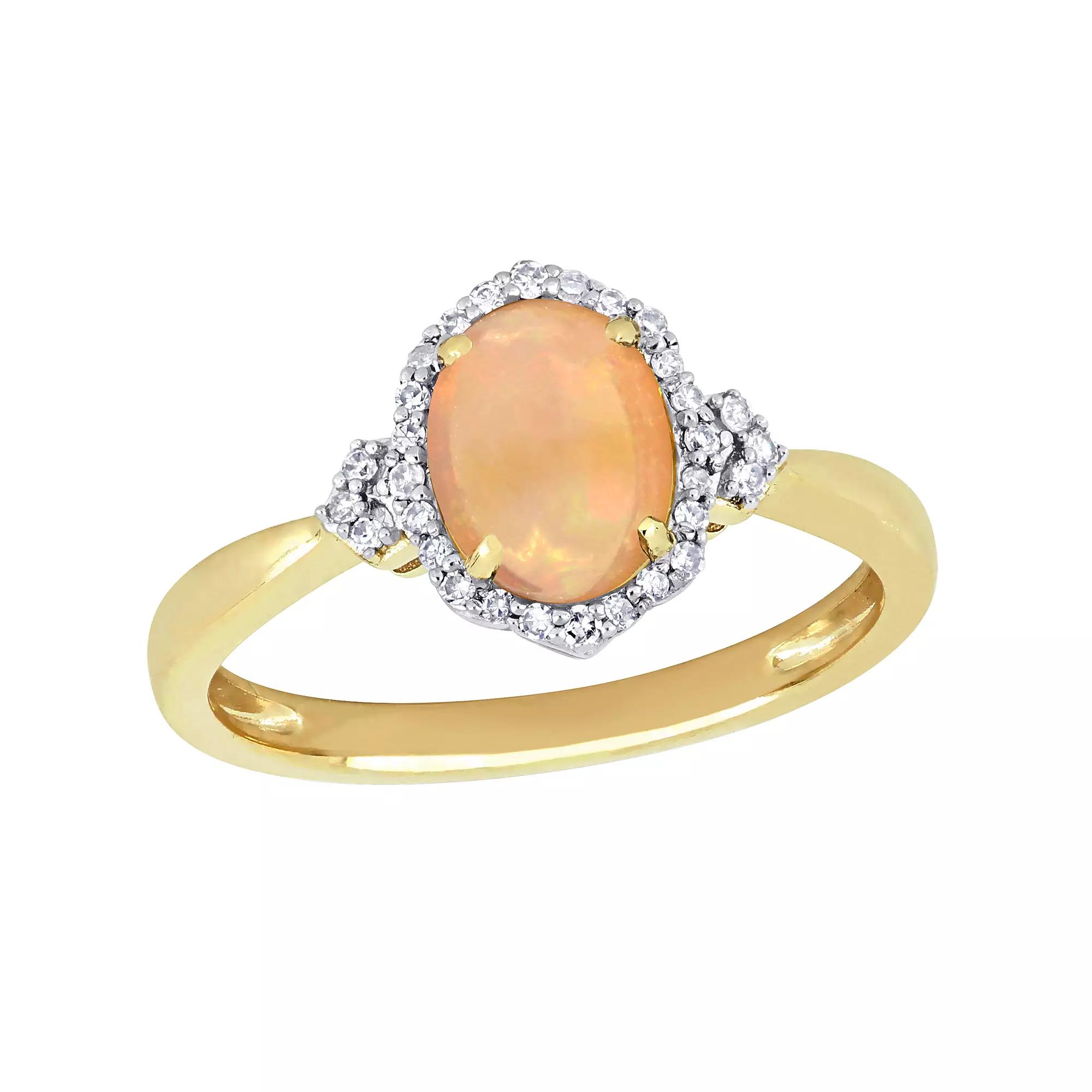 Stella Grace 10k Gold 1/8 Carat T.W. Diamond & Ethiopian Opal Ring, Women's, Size: 5 Product Image