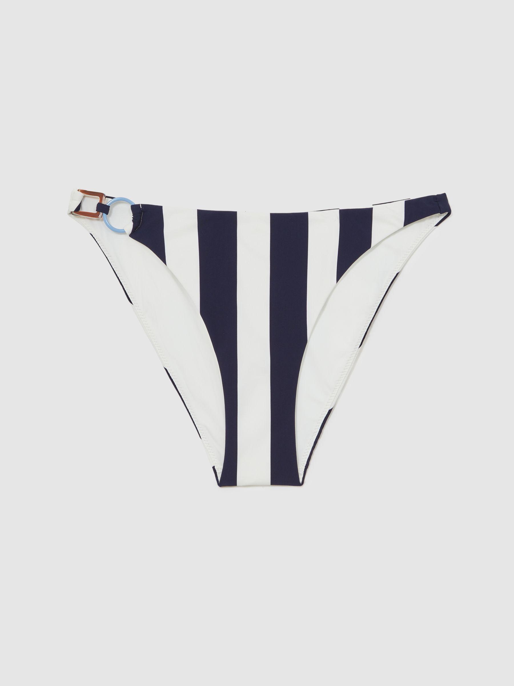 Stripe Ring-Detail Bikini Bottoms in Navy/Brown Product Image