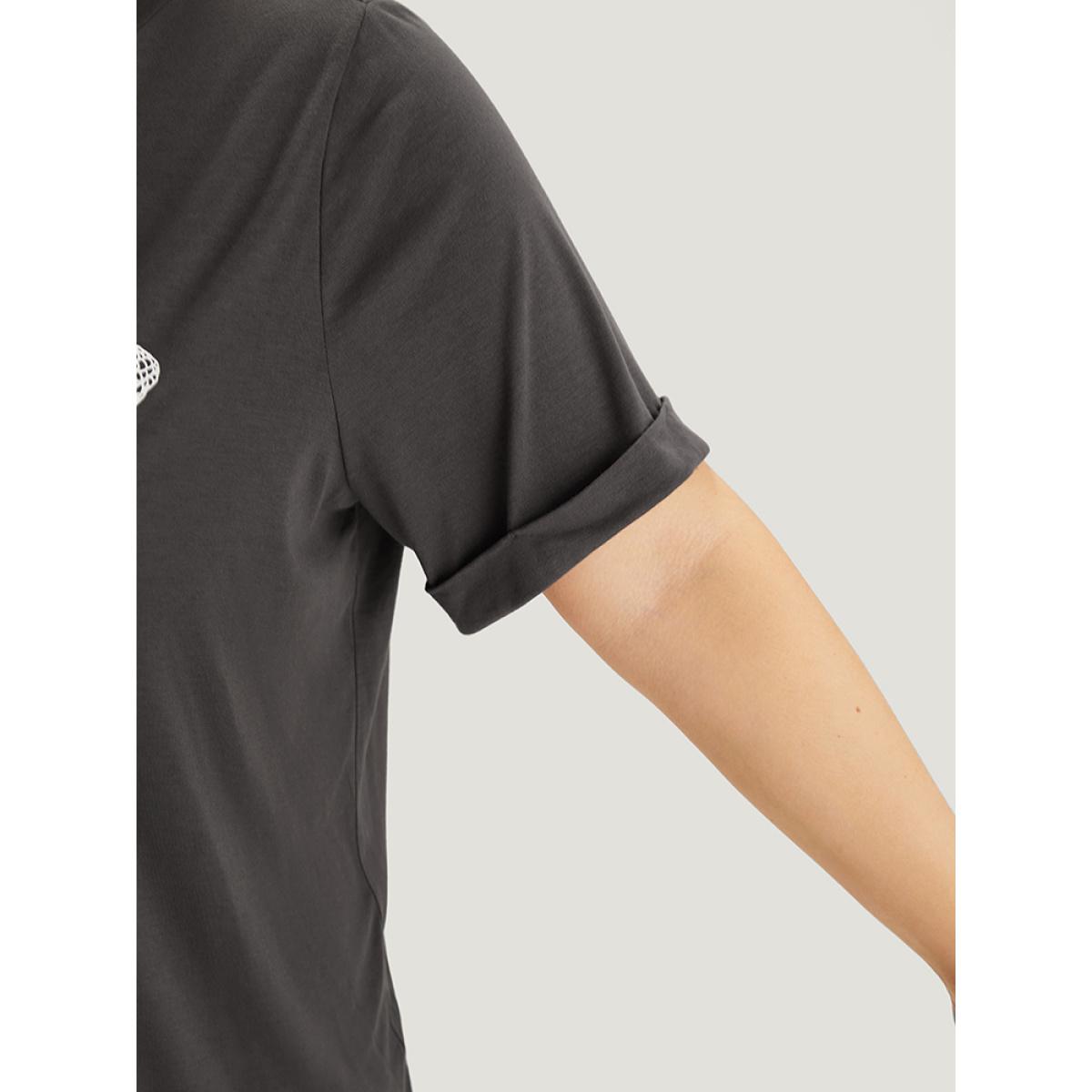 Plus Size Corn Print Round Neck Roll Sleeve T-shirt DimGray Women Casual Printed Western Dailywear T-shirts BloomChic 12/L Product Image