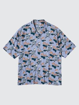 Mens Open Collar Shirt Short Sleeve Edo Ukiyo-E Print Small UNIQLO US Product Image