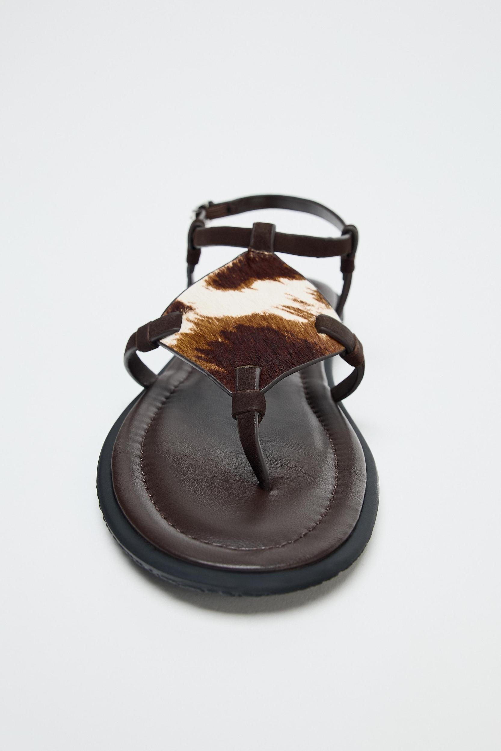 ANIMAL PRINT FURRY LEATHER SANDALS Product Image