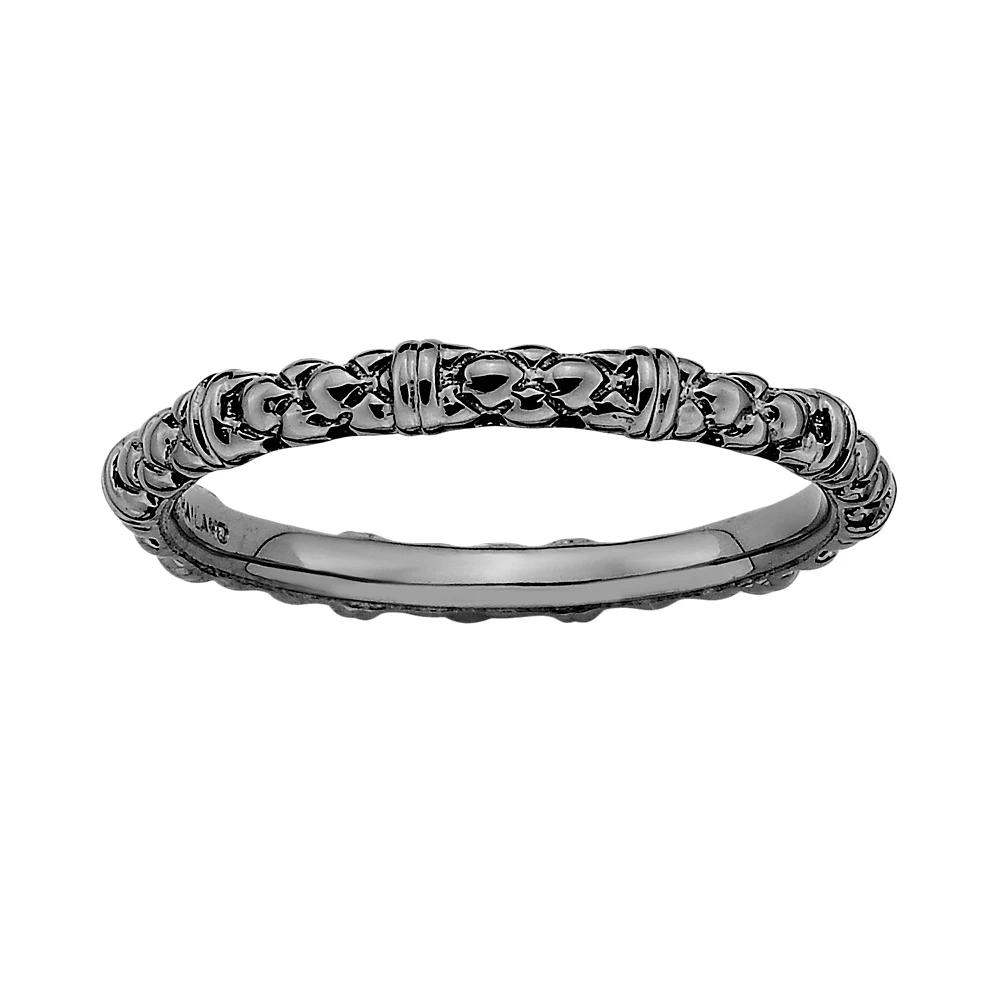 Stacks & Stones Ruthenium-Plated Sterling Silver Textured Stack Ring, Women's, Size: 8, Black Product Image
