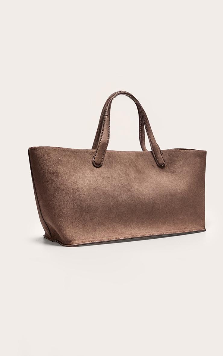 Chocolate Faux Suede Elongated Hand Bag Product Image