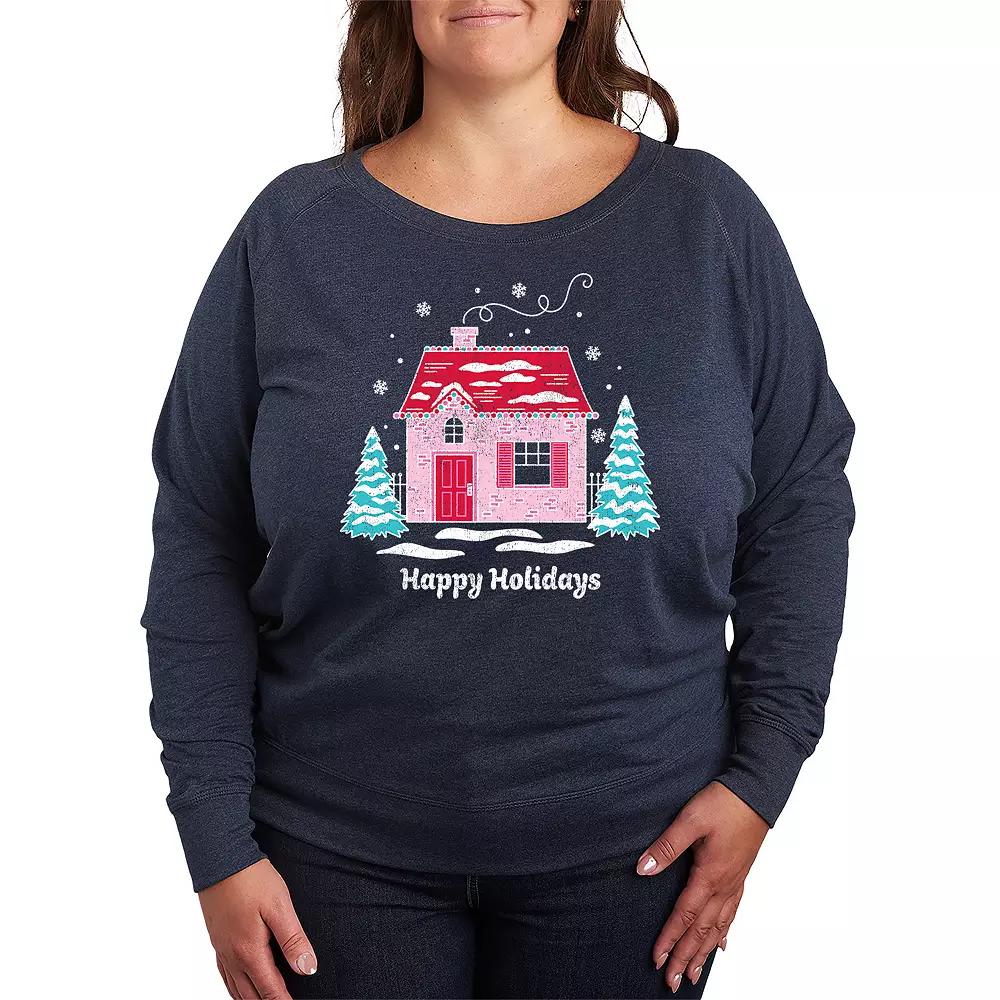 Plus Size Pink Holiday House French Terry Long Sleeve Tee, Women's, Size: 2XL, Grey Indigo Product Image