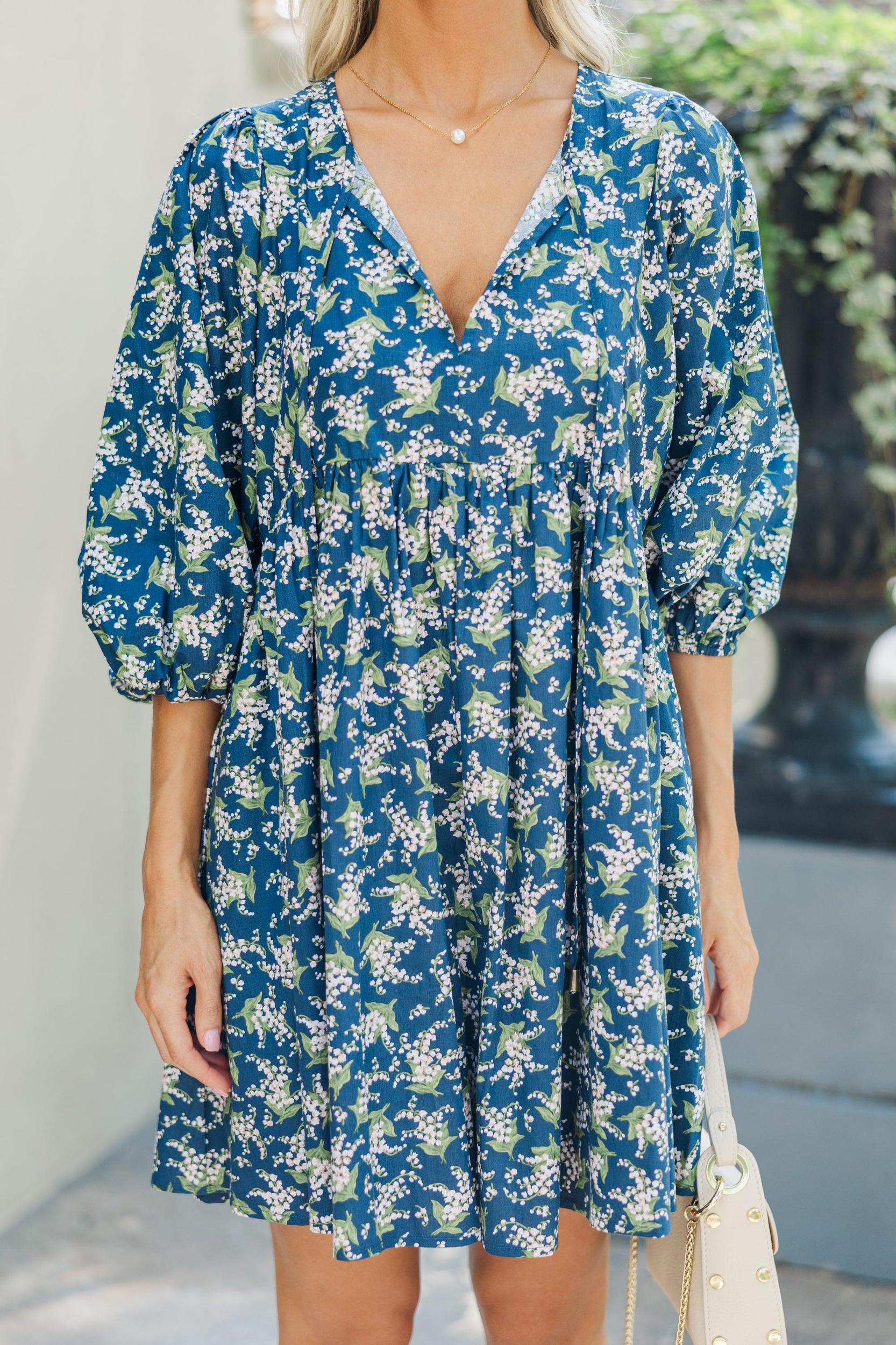 It's All True Navy Blue Floral Dress Female Product Image