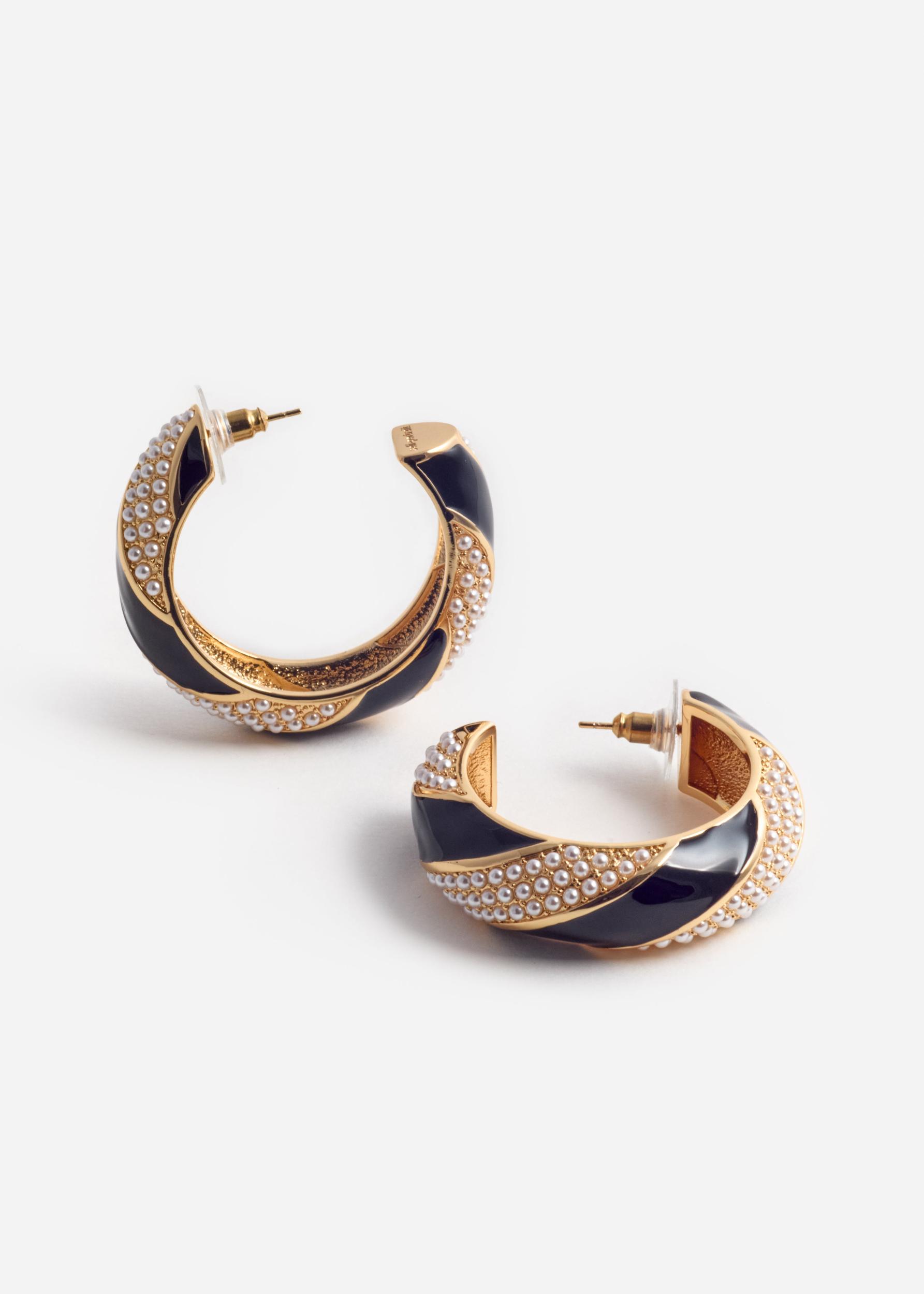 Black And Gold Pearl Hoop Earrings Product Image
