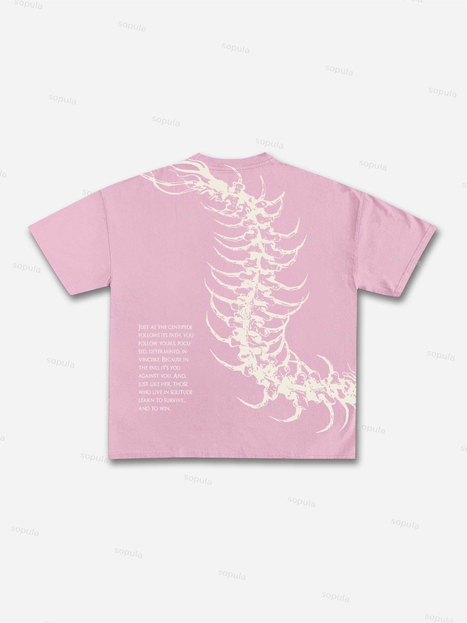 Dark Centipede Skeletal Graphic Cotton T-shirt Product Image