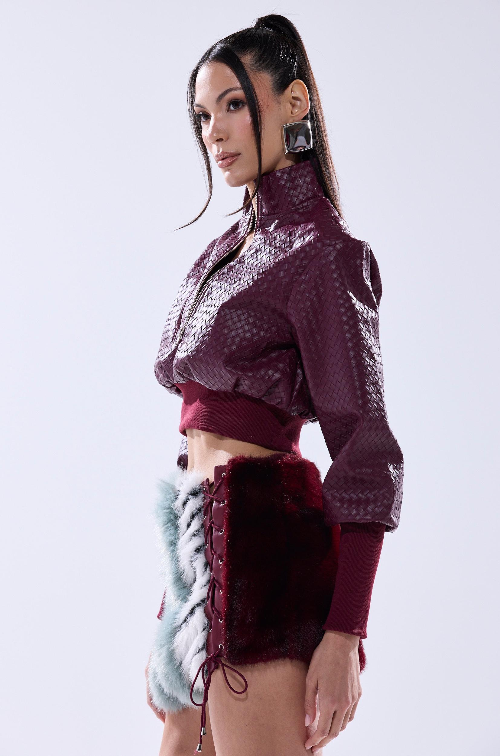 VENETTA FAUX LEATHER QUARTER ZIP SWEATSHIRT Product Image