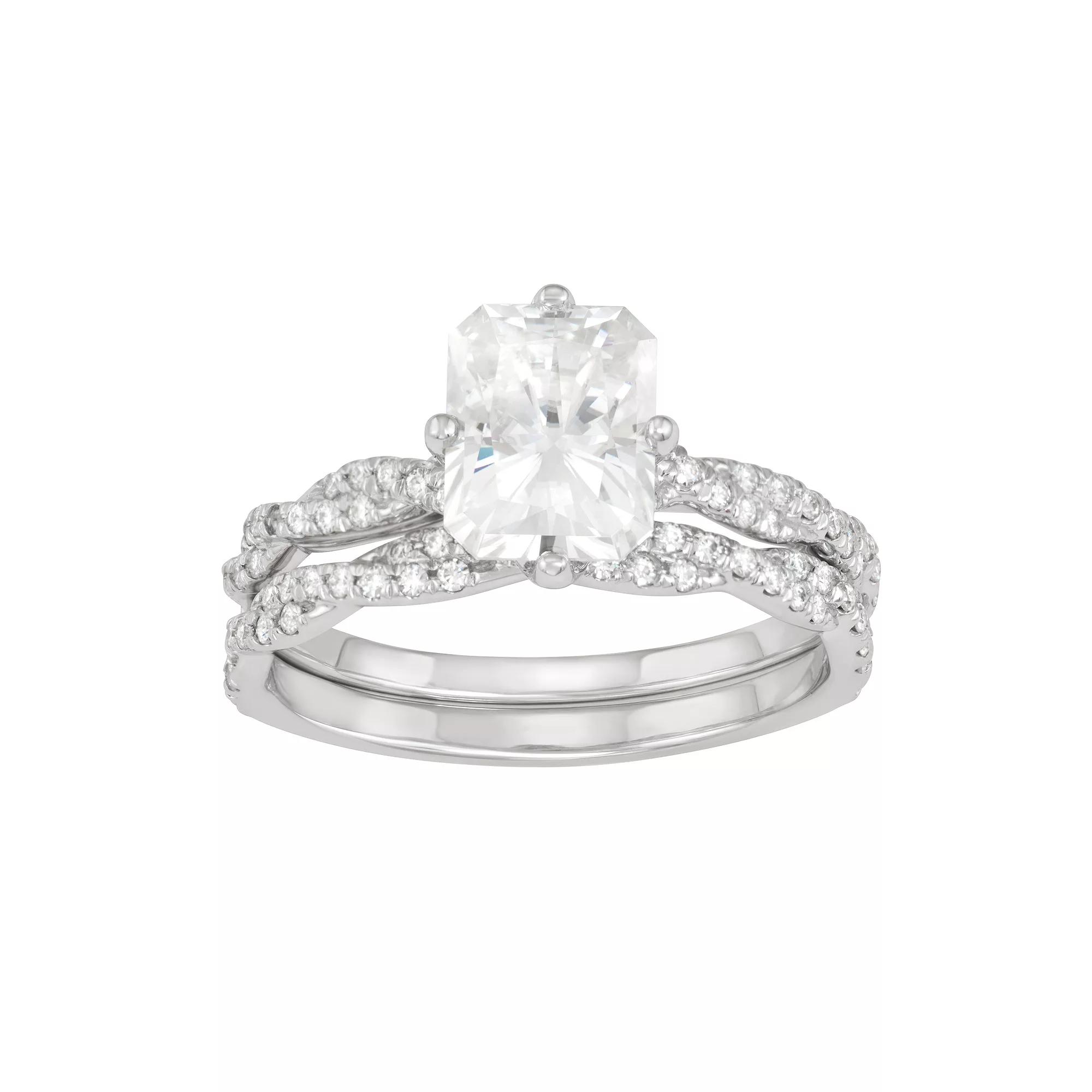 Charles & Colvard 14k White Gold 3 3/8 Carat T.W. Lab-Created Moissanite Twisted Engagement Ring Set, Women's,  Product Image