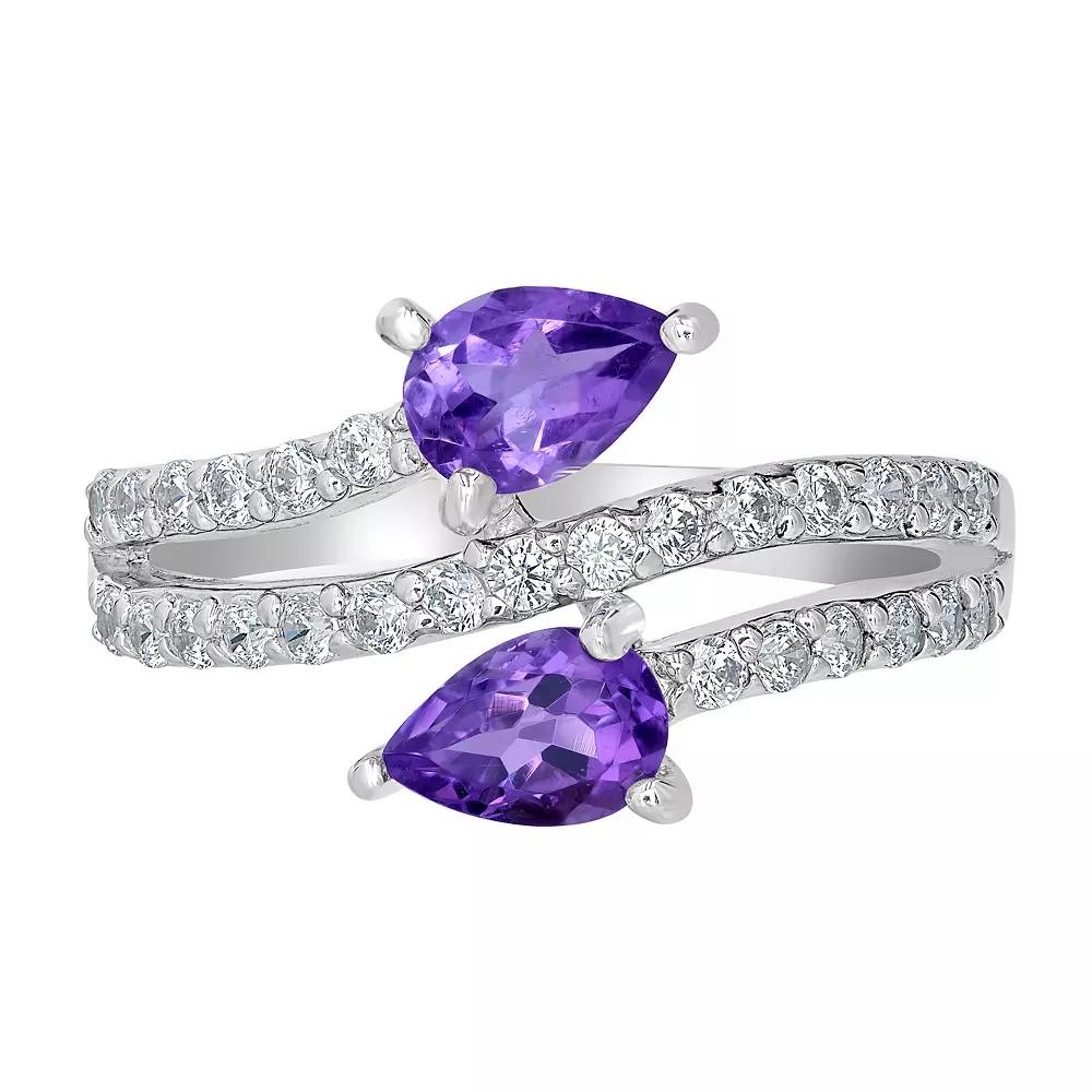 Gemistry Sterling Silver Stone & Cubic Zirconia Pear Bypass Ring, Women's,  Product Image