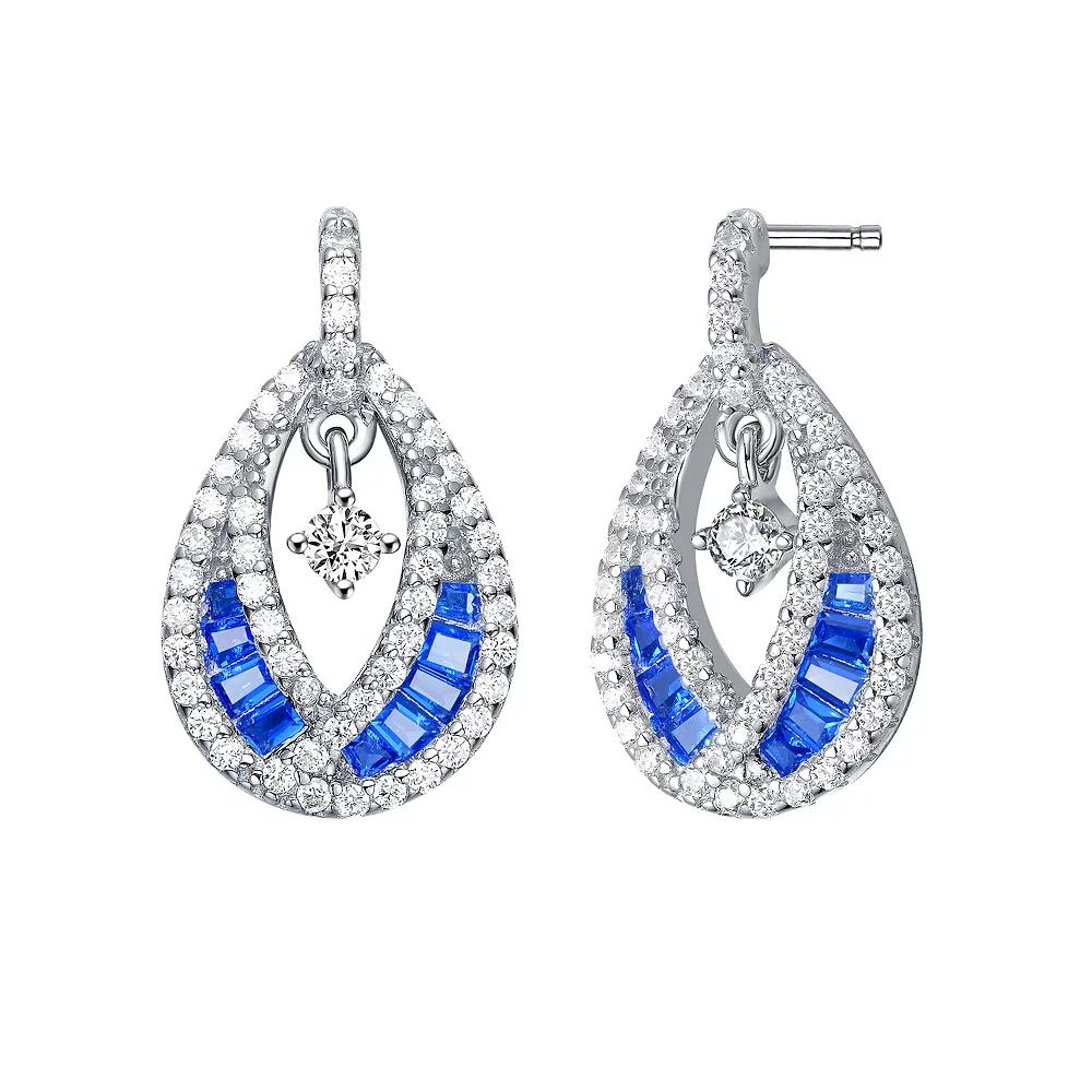 Sterling Silver Blue & White Cubic Zirconia Teardrop Earrings, Women's Product Image