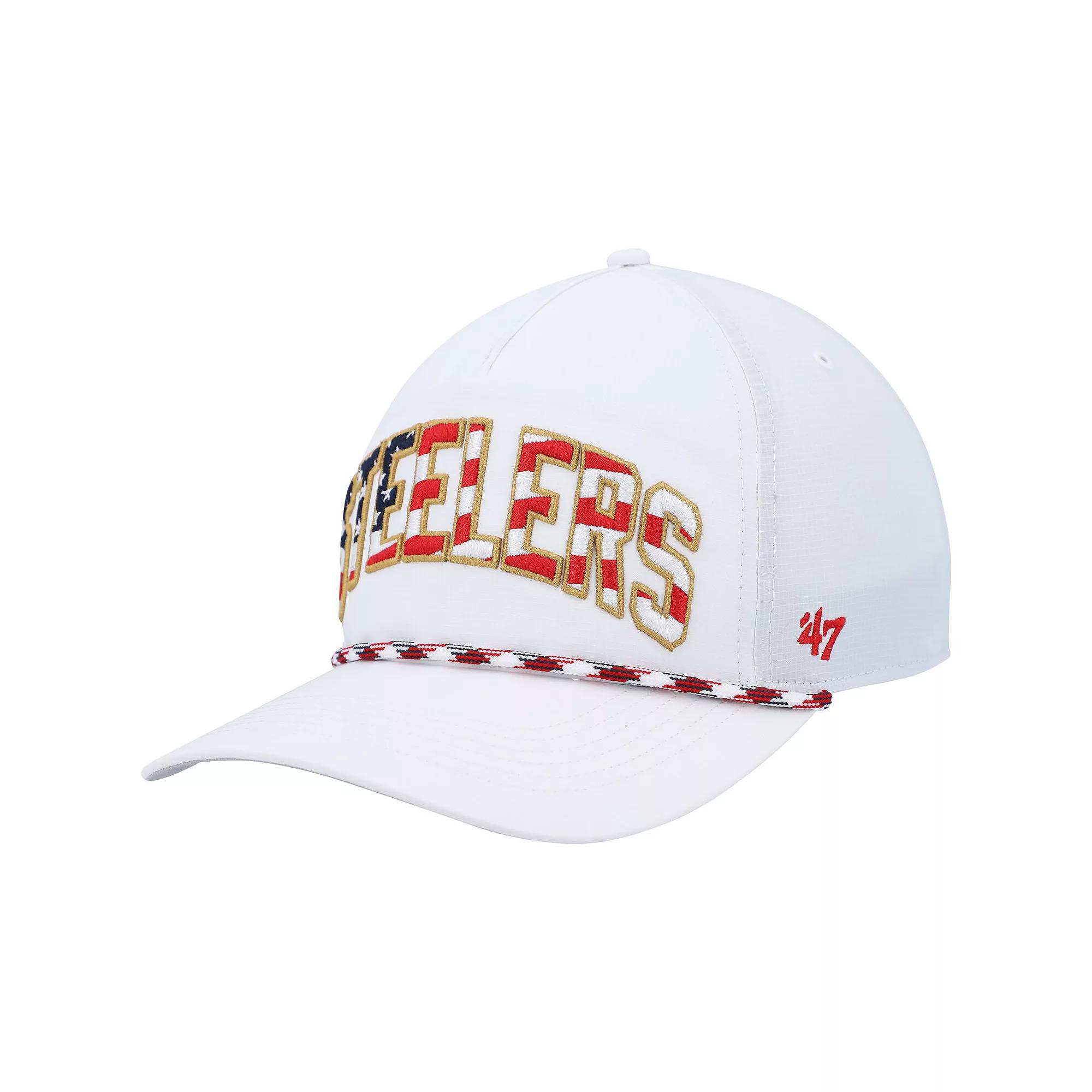 Men's '47 White Pittsburgh Steelers Hitch Stars and Stripes Trucker Adjustable Hat Product Image