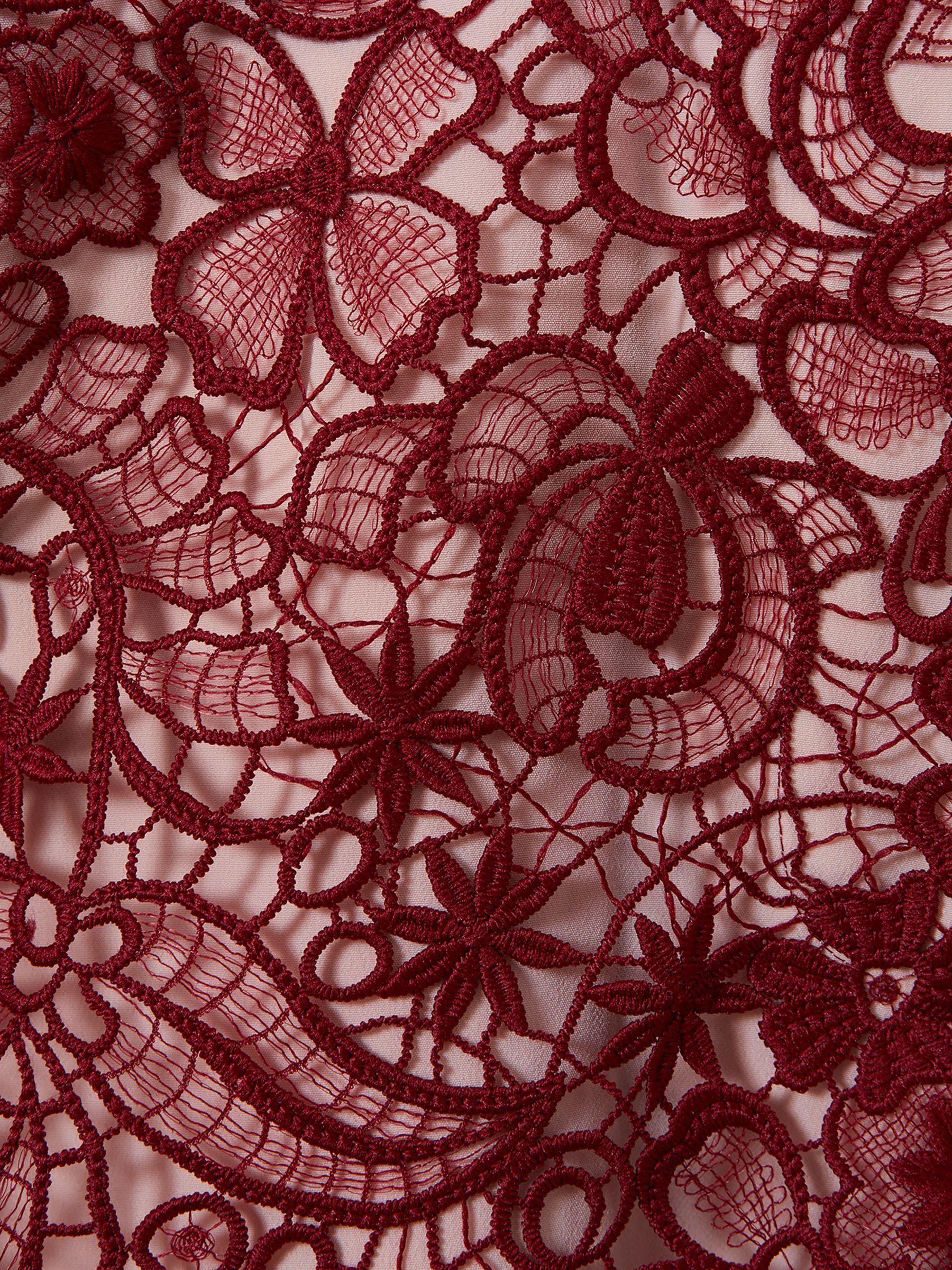 Sheer Lace Midi Pencil Skirt in Burgundy Product Image